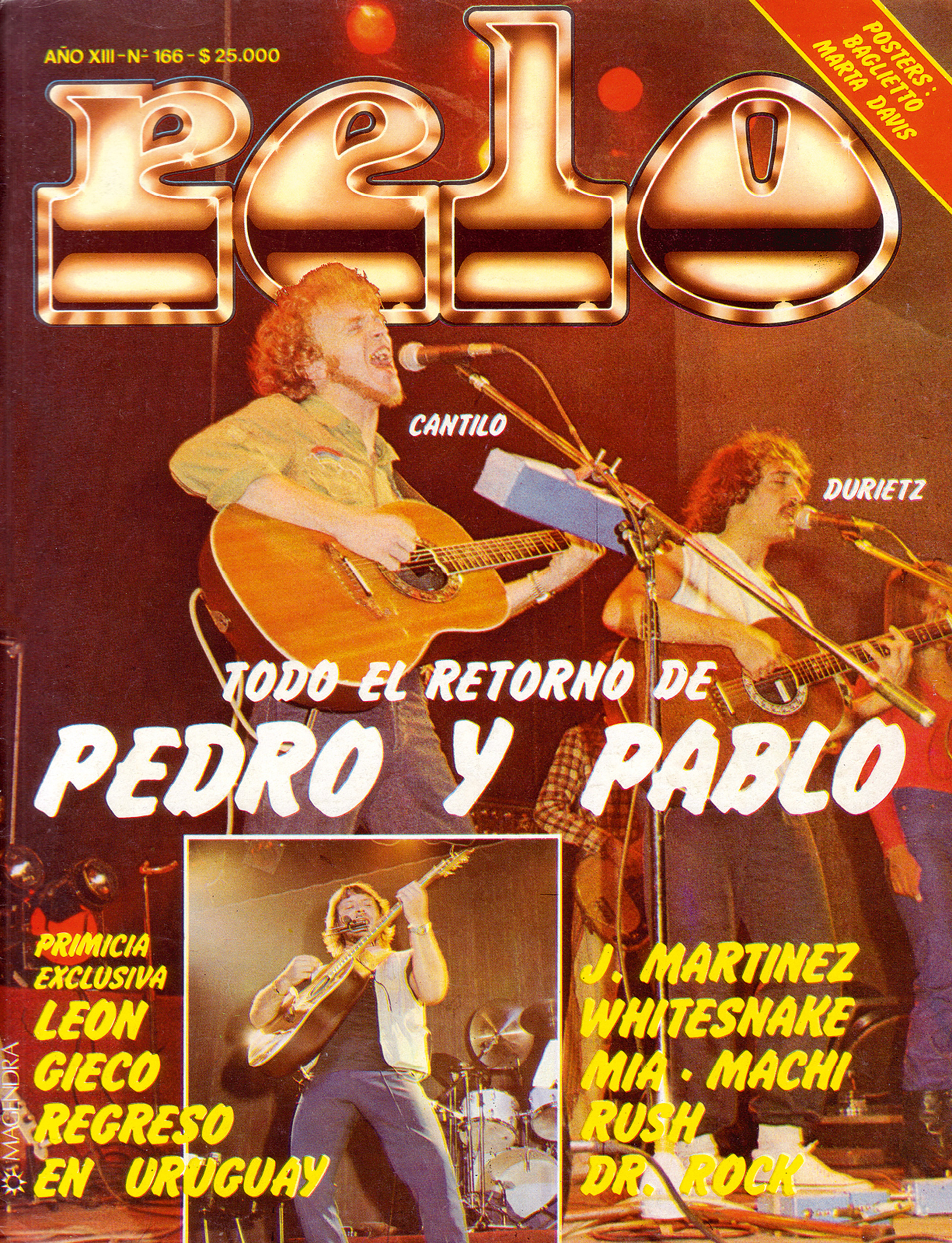A nineteen eighty-two cover of the influential Argentine music magazine Pelo (Hair), featuring the return of Pedro y Pablo.
