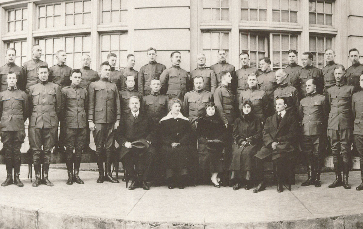 Detail from a photograph of World War I cryptographers trained by William and Elizebeth Friedman, Aurora, Illinois, early 1918. By facing either forward or sideways, the soldiers formed a coded phrase utilizing Francis Bacon’s biliteral cipher. The intended message was the Baconian motto “Knowledge is power,” but there were insufficient people to complete the r (and the w was compromised by one soldier looking the wrong way). To see the full photograph, go here. Decoded version is here. The full photograph was included as a poster in the issue; stand-alone copies can be purchased here. Courtesy George C. Marshall Research Library, Lexington, Virginia.