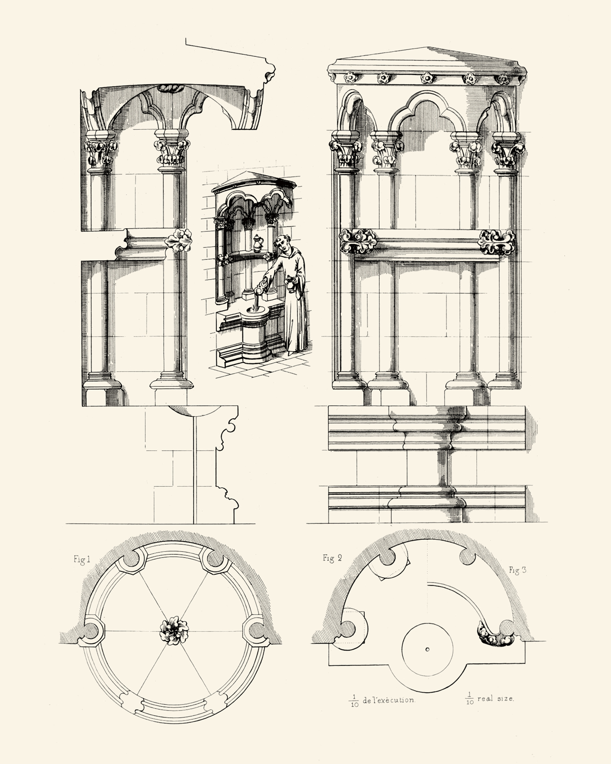 A plate depicting piscina from an eleventh-century church in Semur, France.