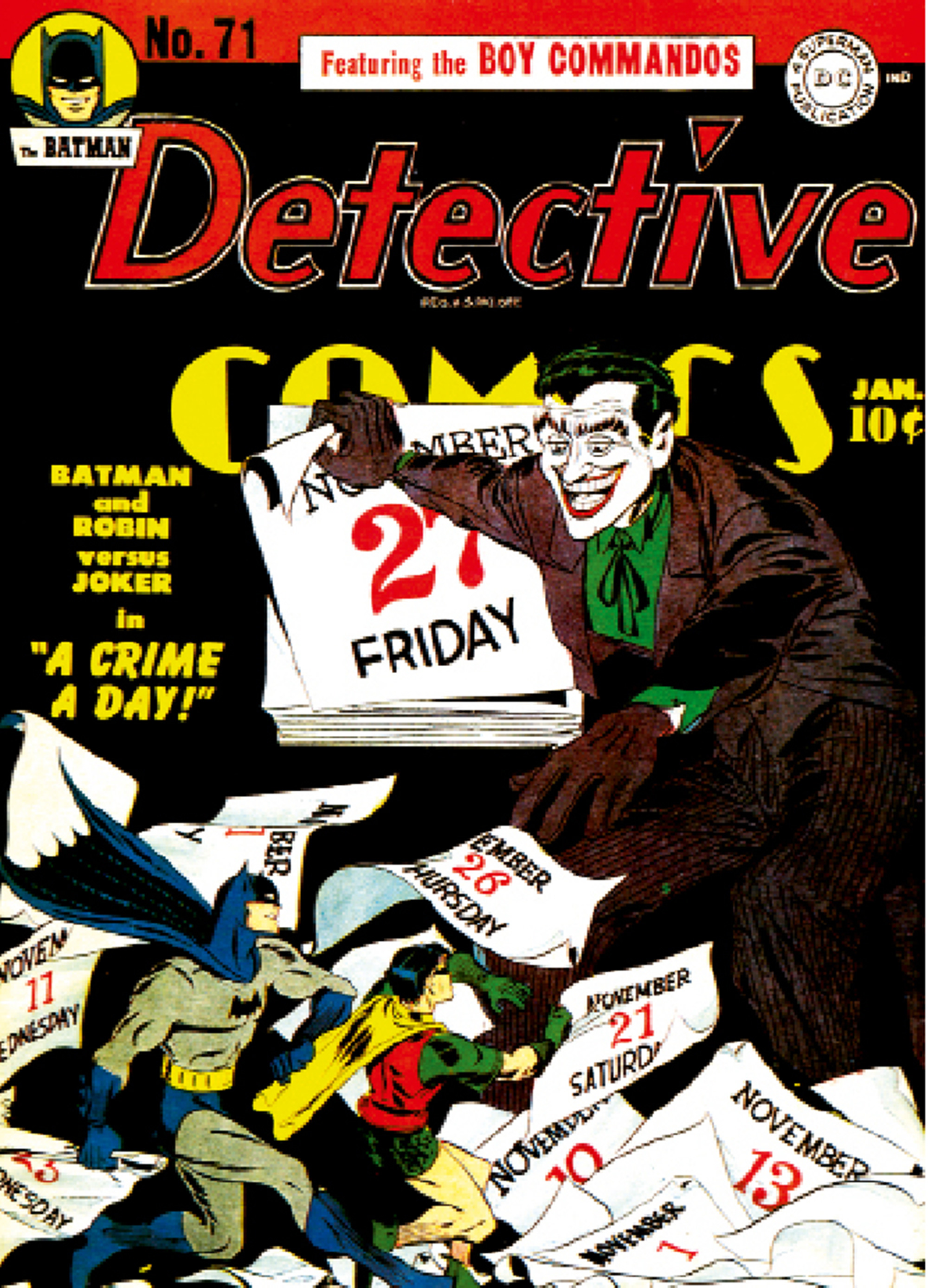 Early appearance of the Joker on the cover of Detective Comics #71, January 1943.