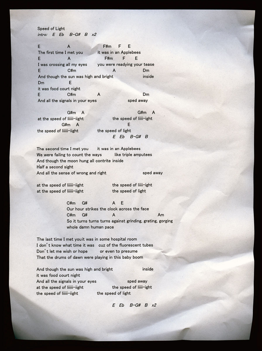 The chords and lyrics of “Speed of Light.”