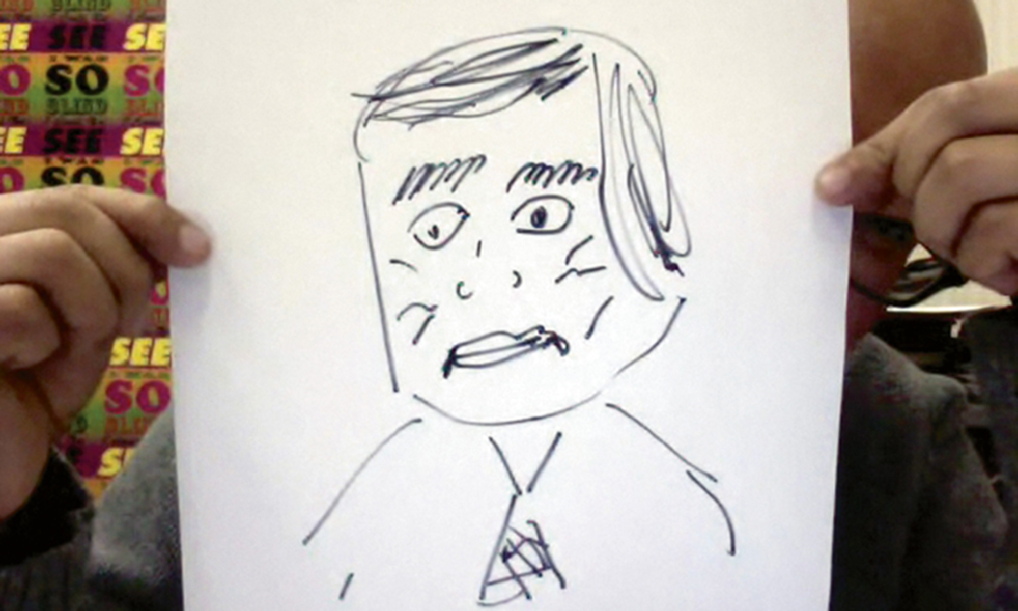 Commentator who was on a show that lasted about sixty minutes, every week. Drawing by Allan Espiritu.
