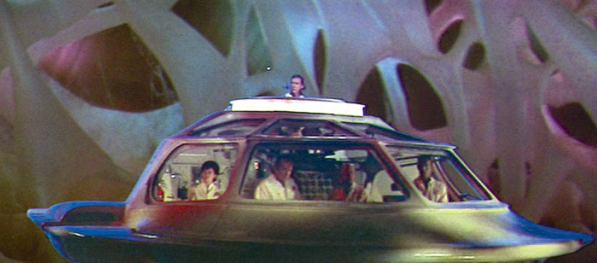 A film still of microscopic voyagers from Richard Fleischer’s nineteen sixty-six “Fantastic Voyage.”