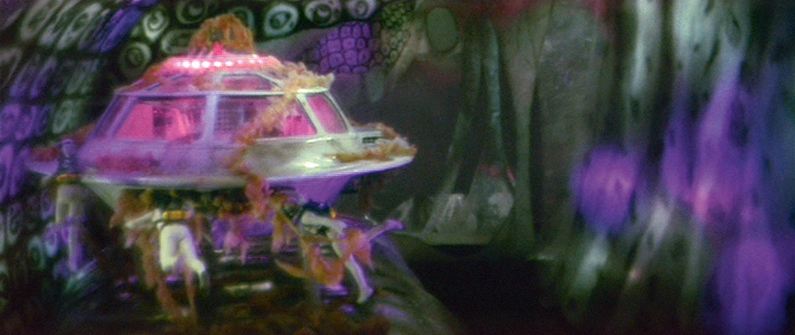 A film still of microscopic voyagers from Richard Fleischer’s nineteen sixty-six “Fantastic Voyage.”