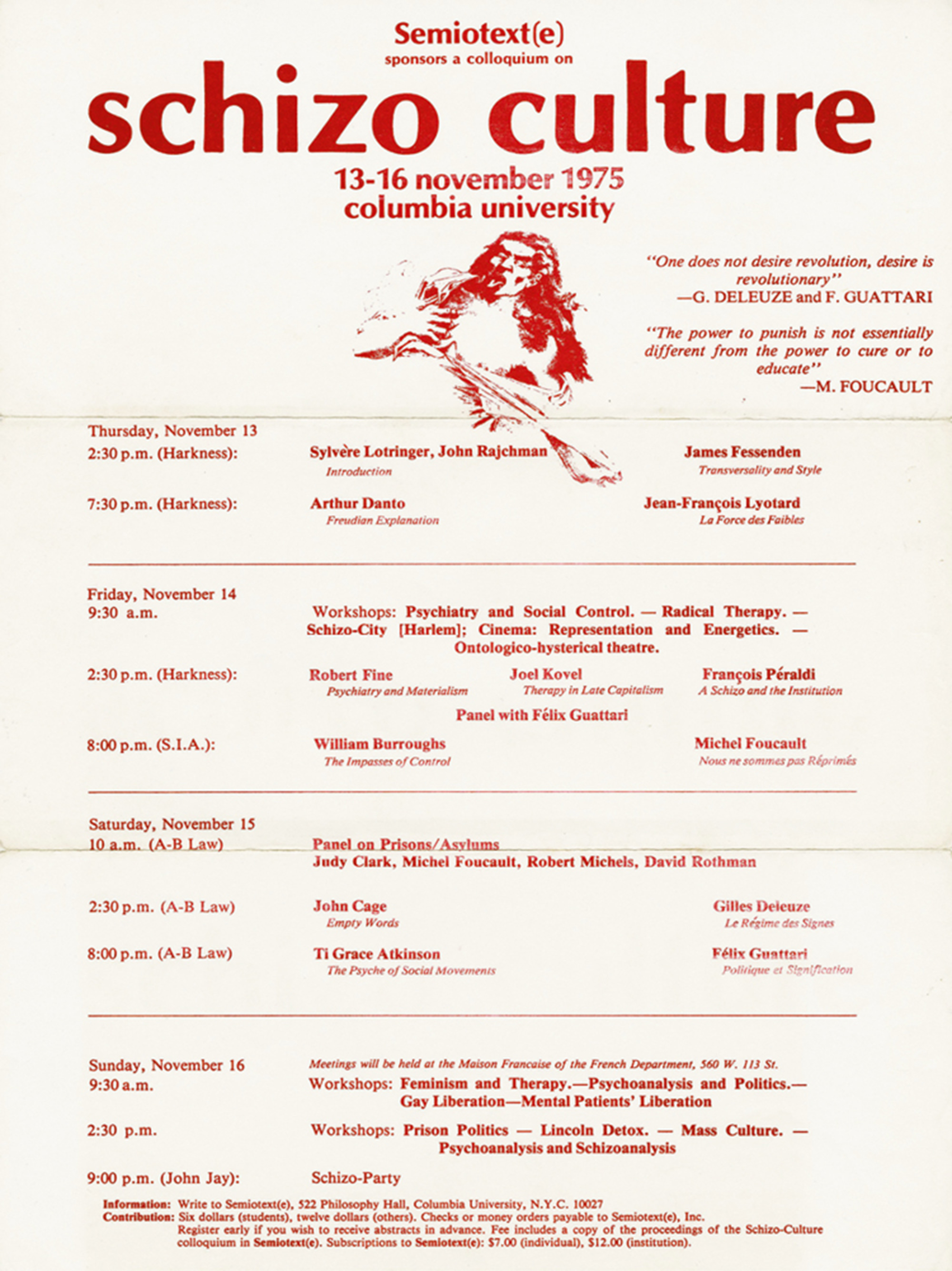 A poster promoting the infamous nineteen seventy-five “schizo culture” conference.