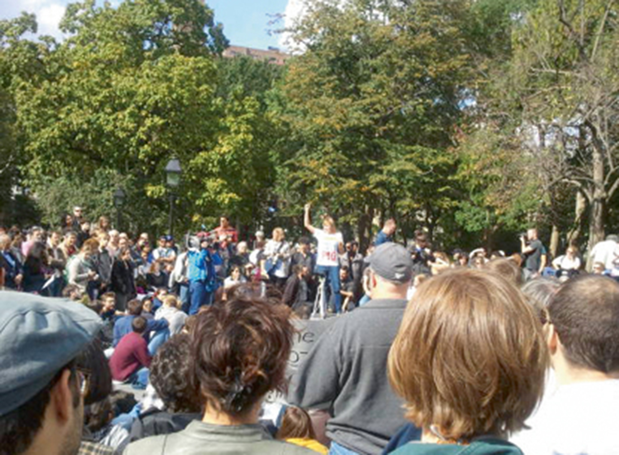 A twenty eleven photograph of a crowd at Occupy Wall Street.