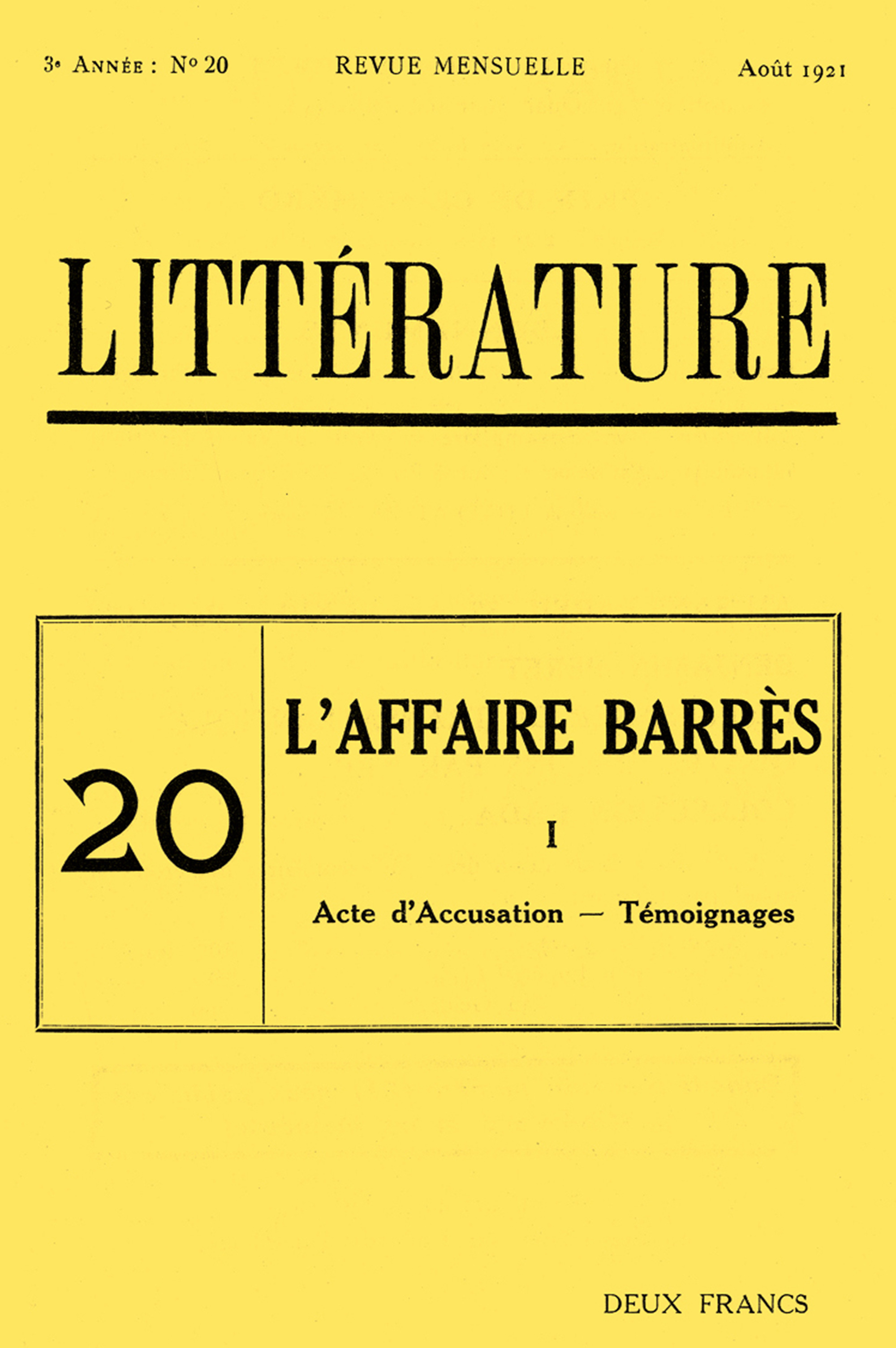 The cover of the August nineteen twenty-one issue of “Littérature.” There were no further issues.
