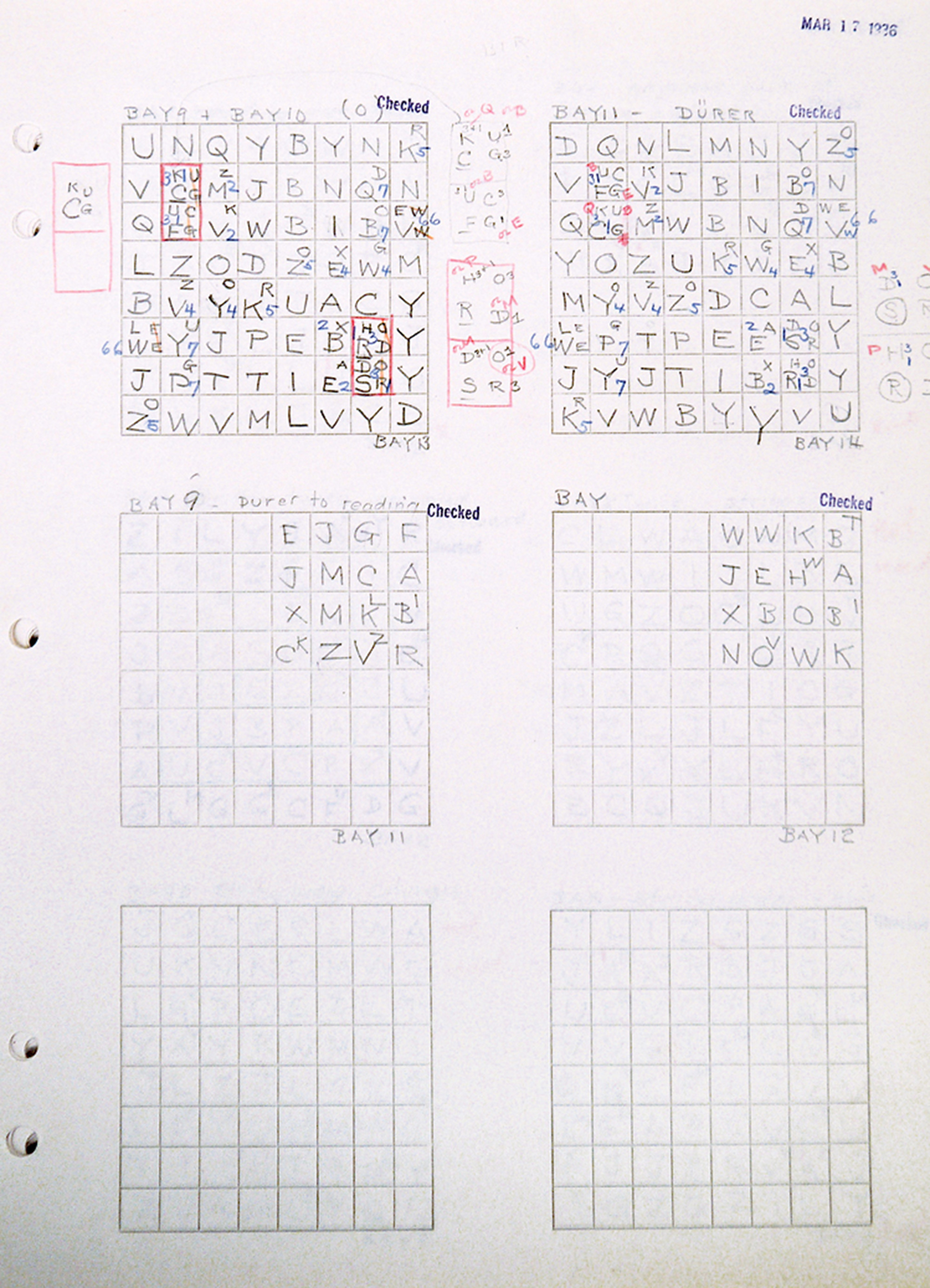 A page of Arensberg’s “chessboards” from 17 March nineteen thirty-six.