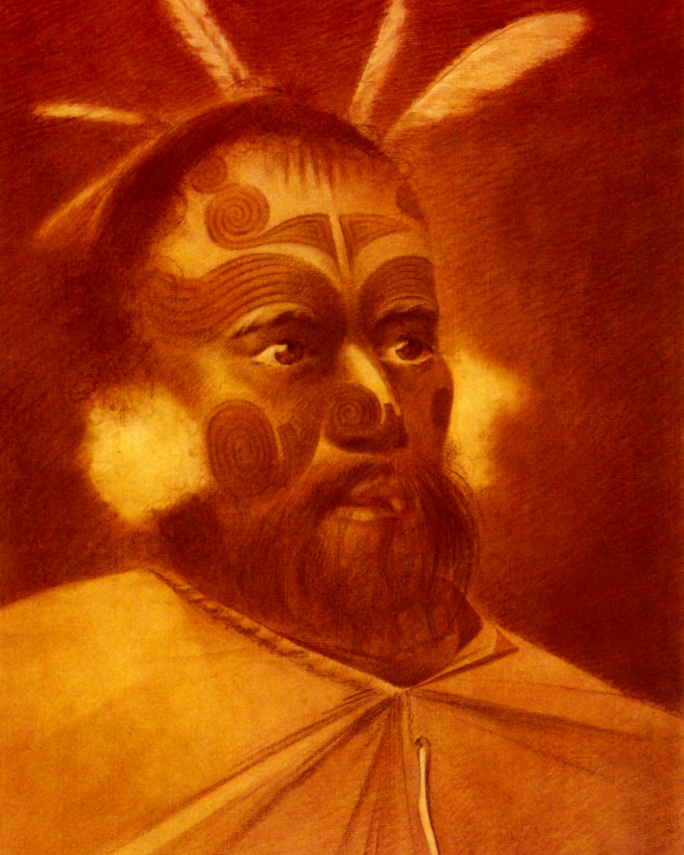 William Hodges’s portrait of a Maori chief, completed in October seventeen seventy-three while accompanying Cook on his second voyage.