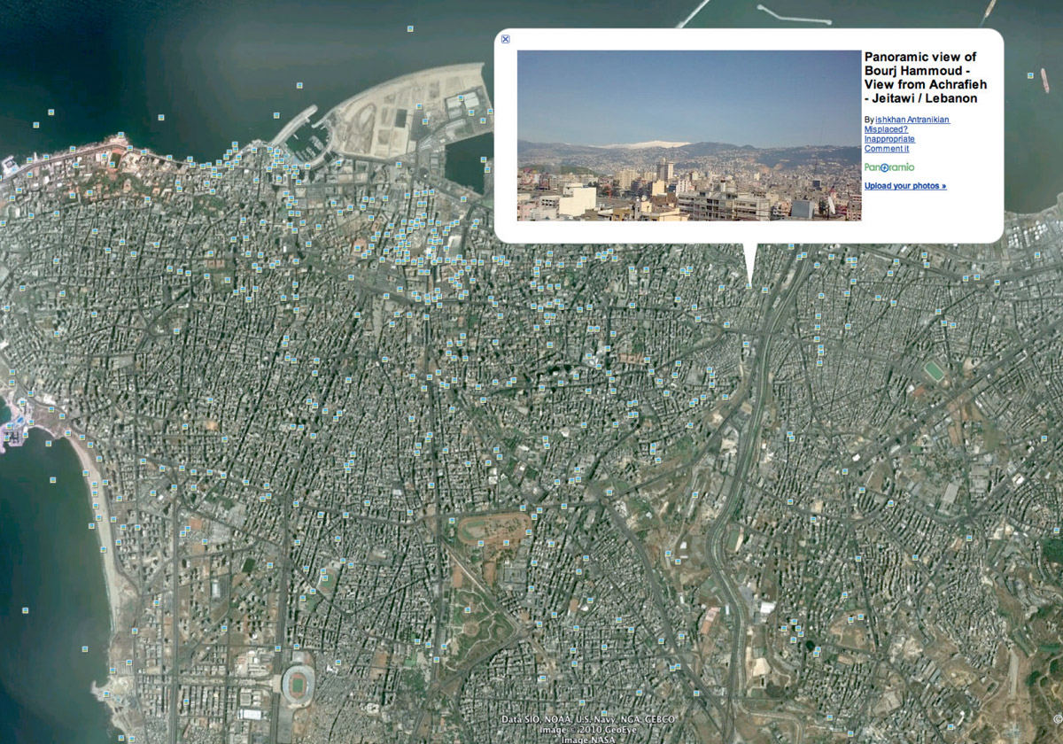 A screenshot of Google Earth over Beirut. 