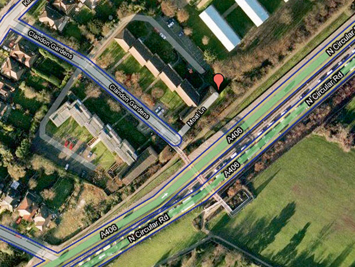 Moat Lane in north London, also erased from Google Maps.