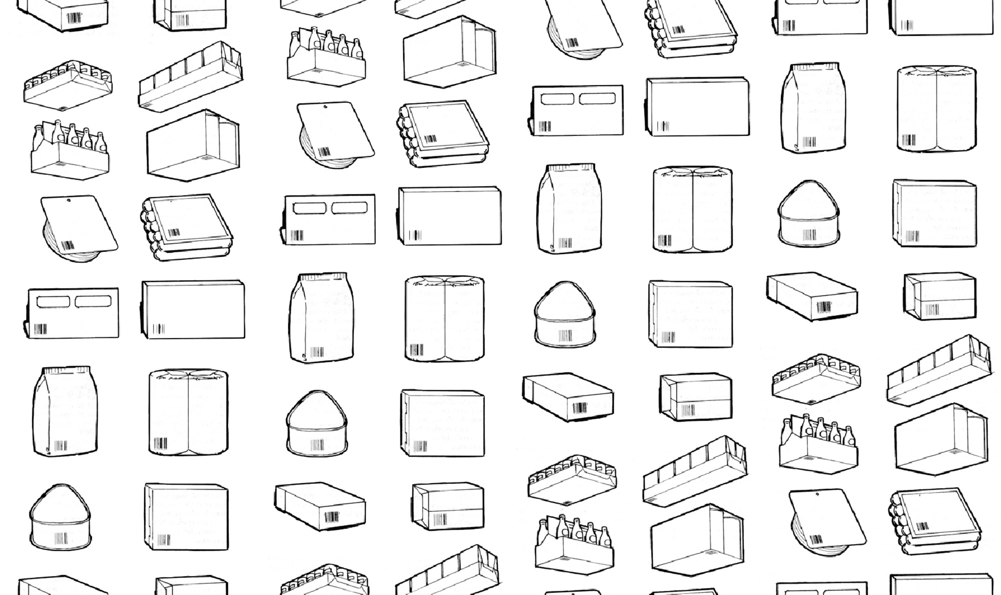 An illustration created by the author after an illustration in Lawrence Hicks’s nineteen seventy-five “The Universal Product Code.” It serves as a guide for placing barcodes on a range of package types.