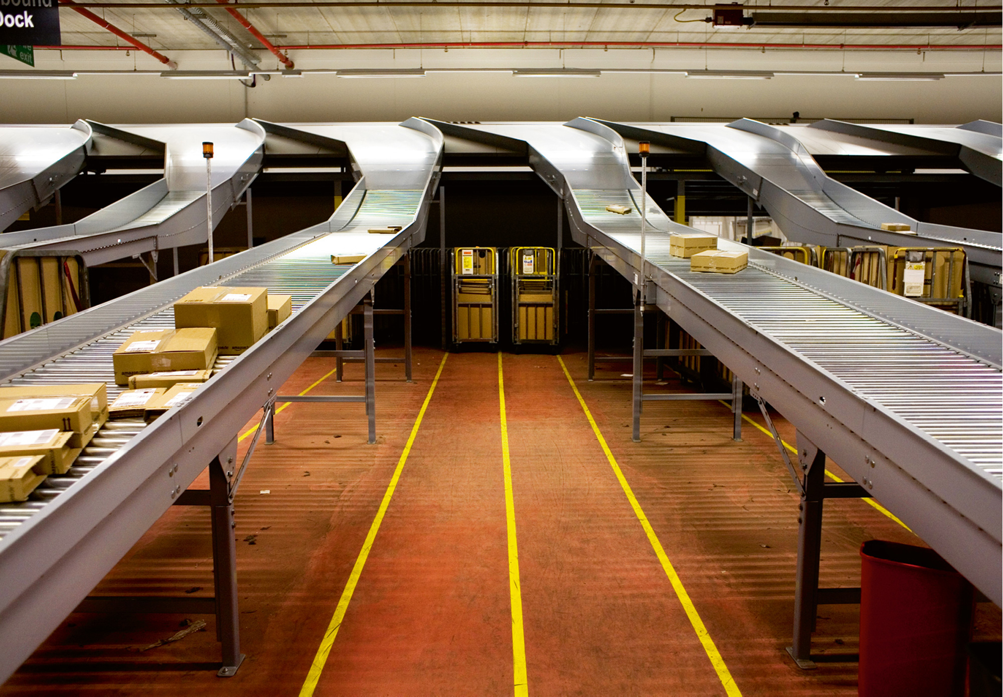 Gareth Phillips’s photograph of the inside of Amazon’s distribution center in Swansea, Wales.