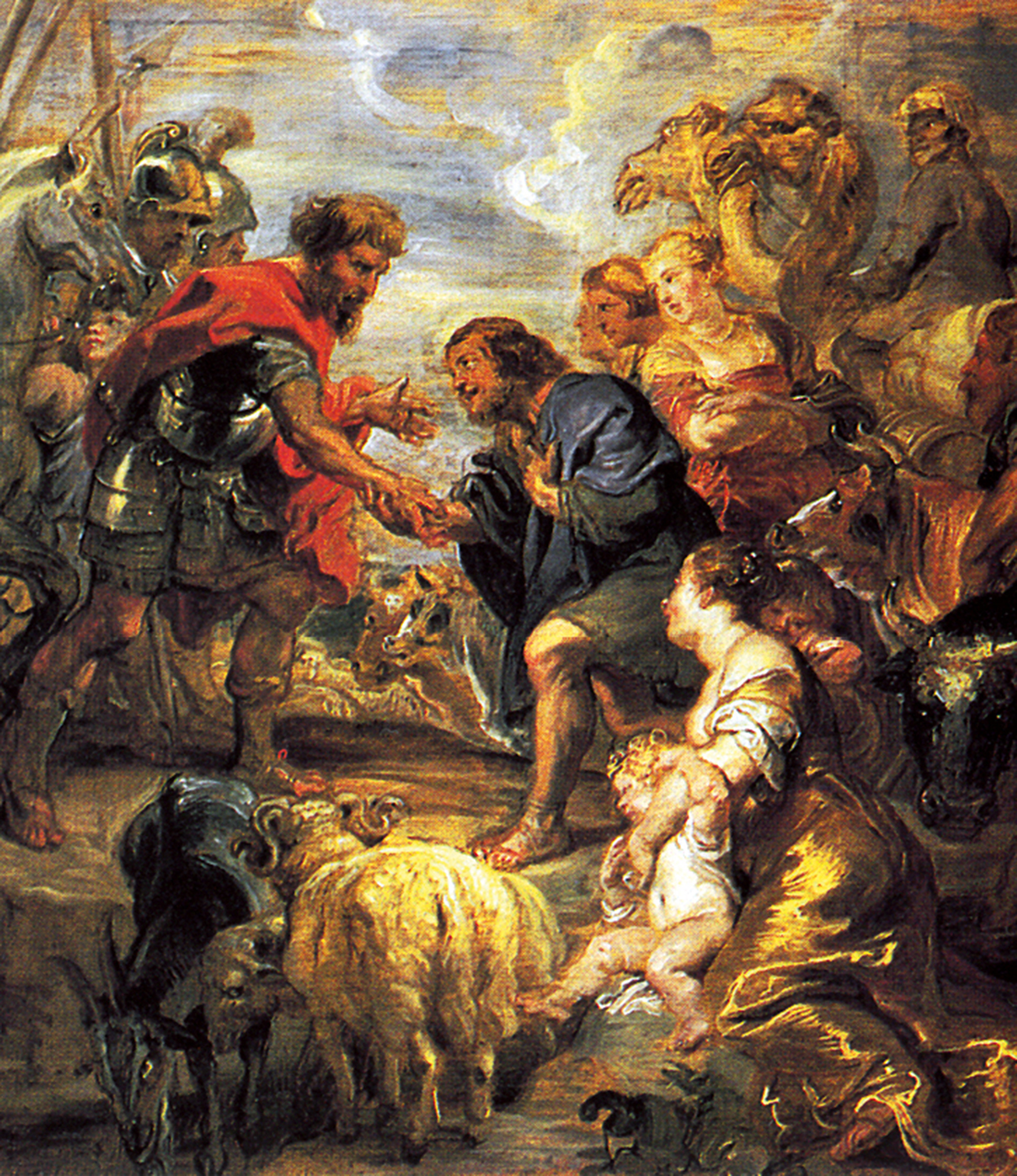 Peter Paul Rubens’s circa sixteen twenty-four painting titled “The Reconciliation of Jacob and Esau.”
