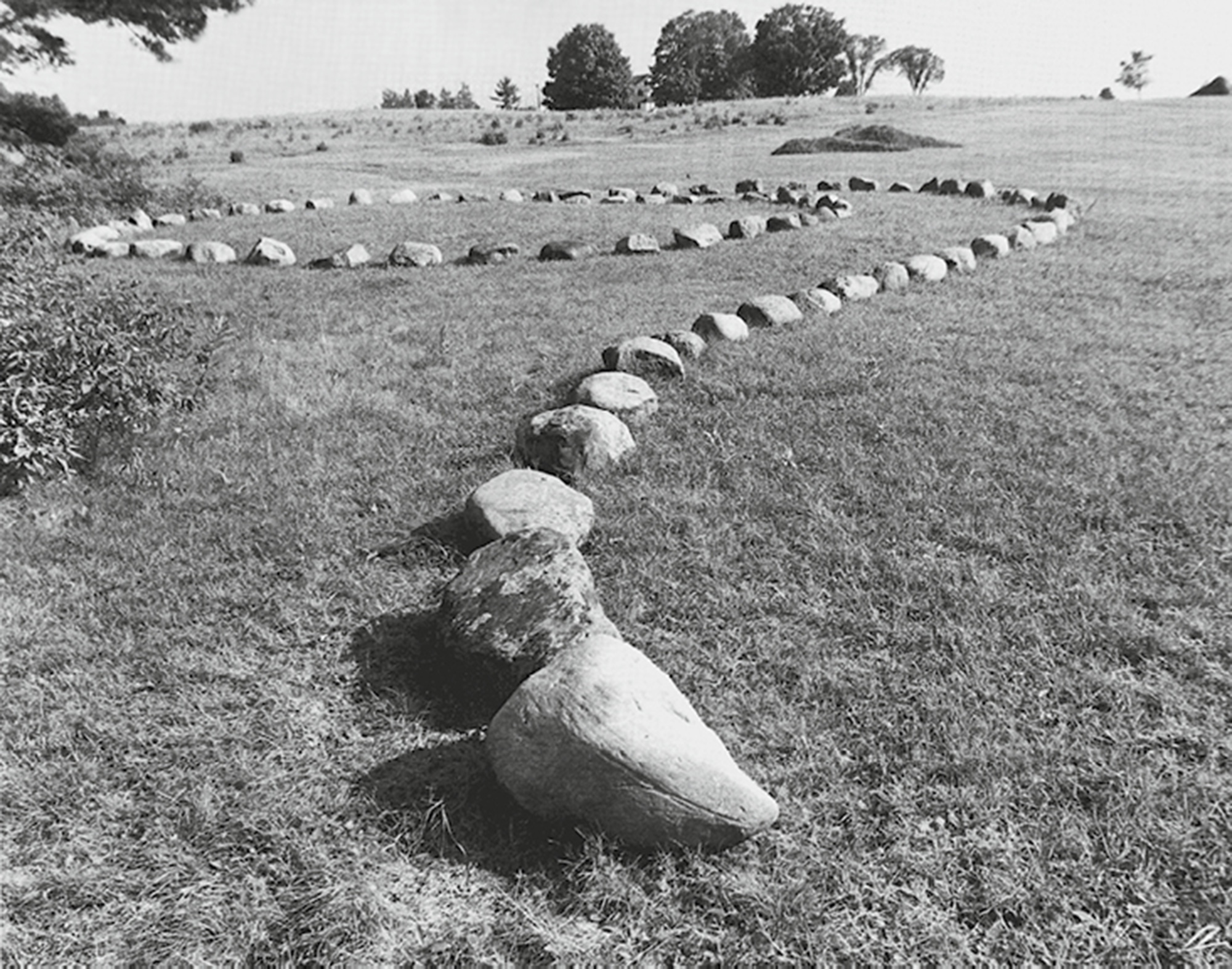 A photograph of James Pierce’s nineteen seventy-nine land artwork titled “Stone Serpent.”