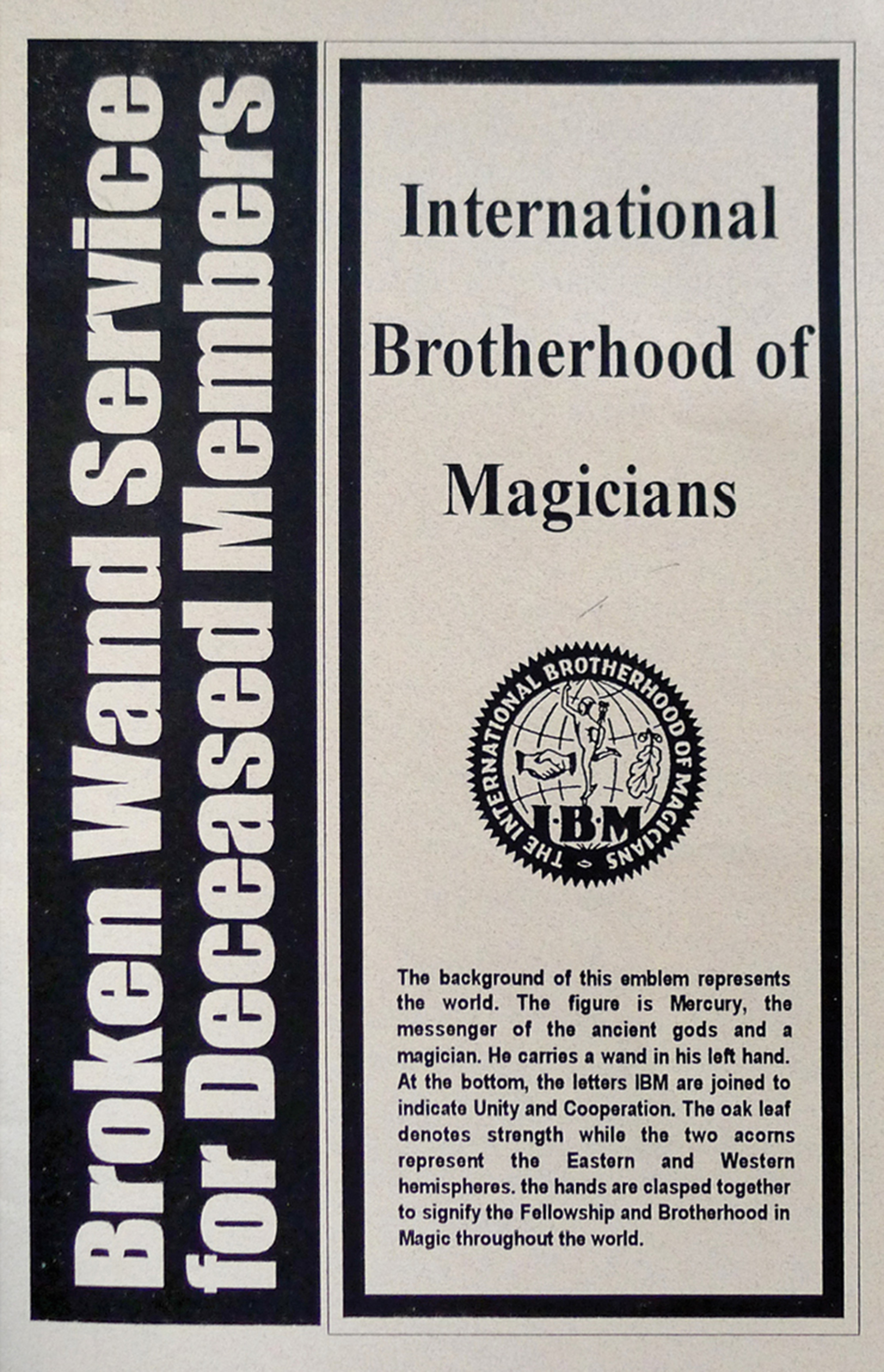 A photograph of the cover of the “Broken Wand Service for Deceased Members.”
