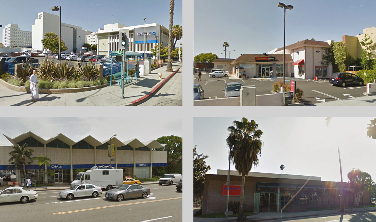 Four photographs of Los Angeles banks that are ripe for plundering.