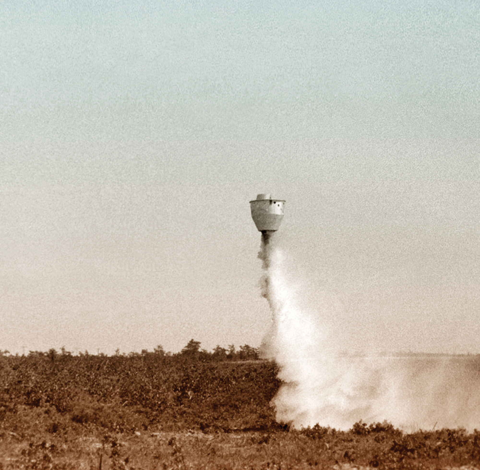 Oliver Wasow’s two thousand and ten artwork “Stasis.” It depicts some kind of vessel launching upwards.