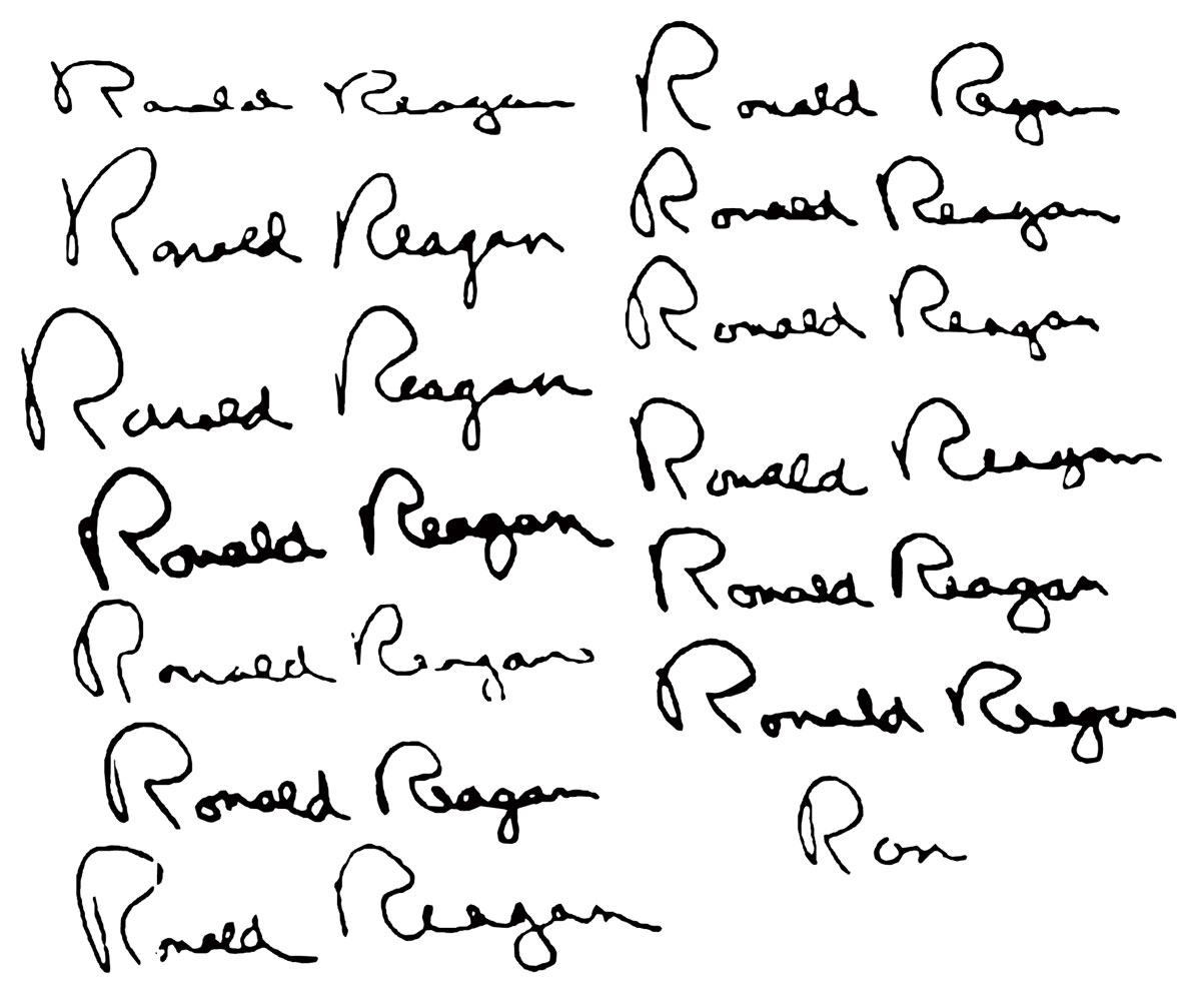 A selection of Ronald Reagan’s autopen signatures.