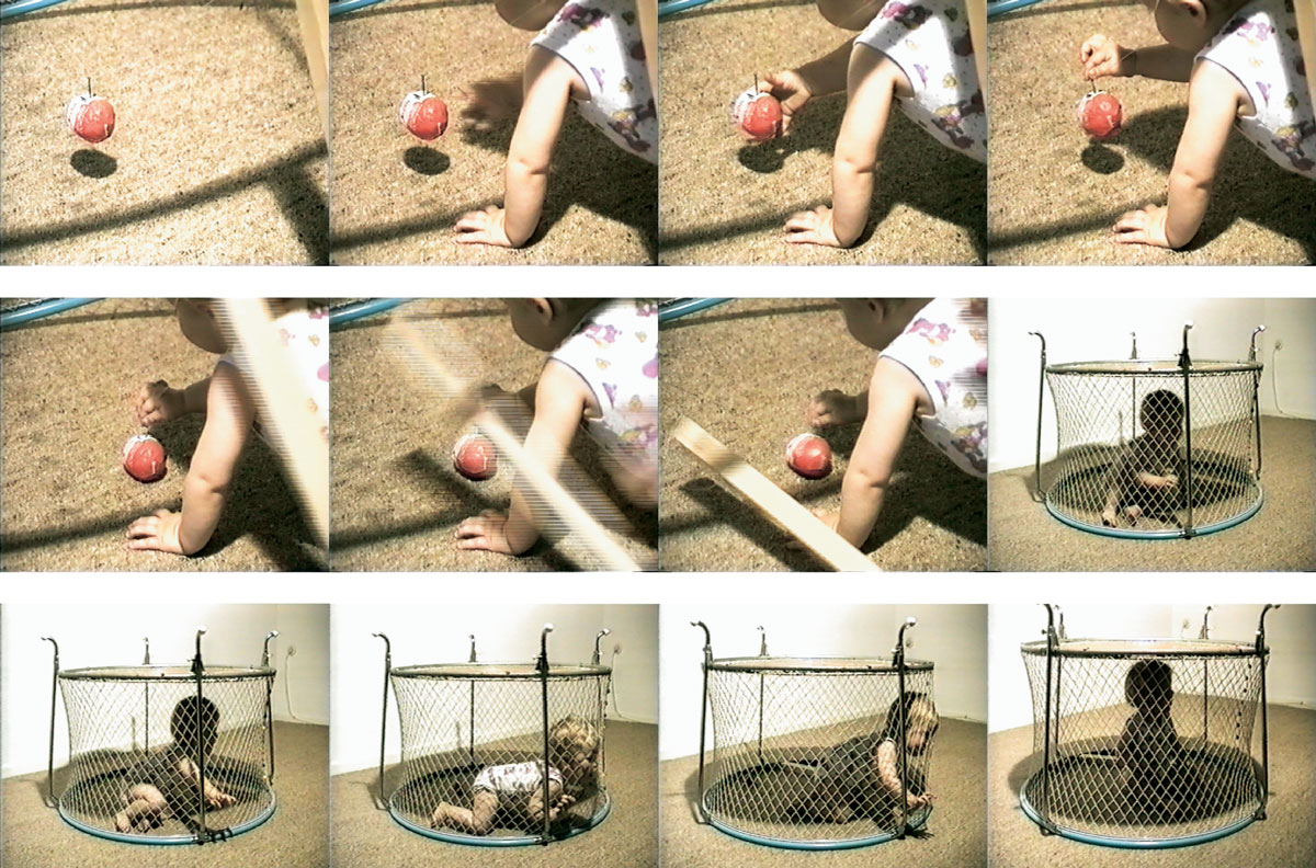 Stills from a 1992 video by artist Carsten Höller entitled “Jenny held her little daughter twenty minutes under water, not to cause her any trouble, just to see the funny bubbles.”