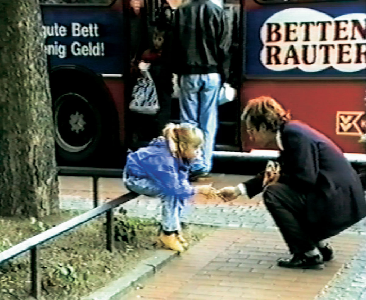 Stills from a 1992 video by artist Carsten Höller entitled “Jenny held her little daughter twenty minutes under water, not to cause her any trouble, just to see the funny bubbles.”