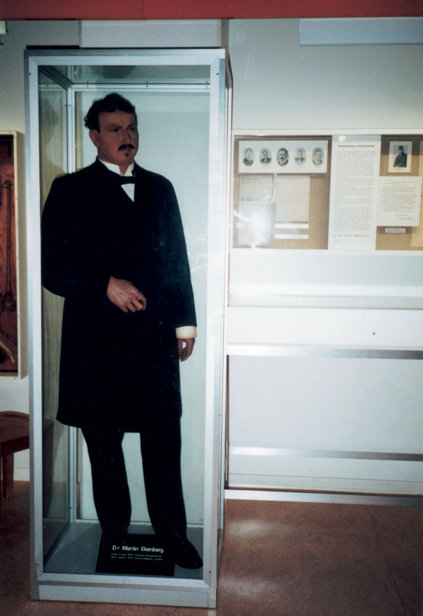 A photograph of a wax replica of Martin Ekenberg at the Police Museum in Stockholm.