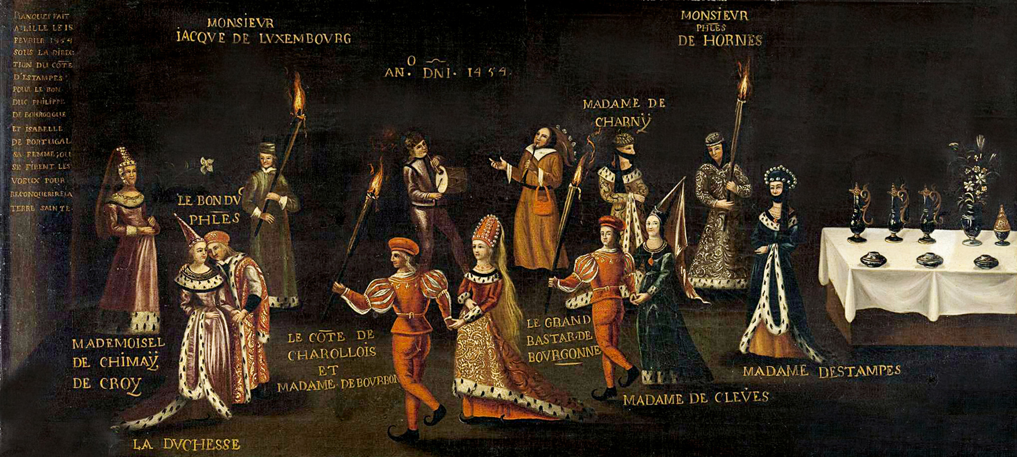 Anonymous sixteenth-century painting of the “Feast of the Pheasant,” hosted by Duke Phillip of Burgundy in February 1454.