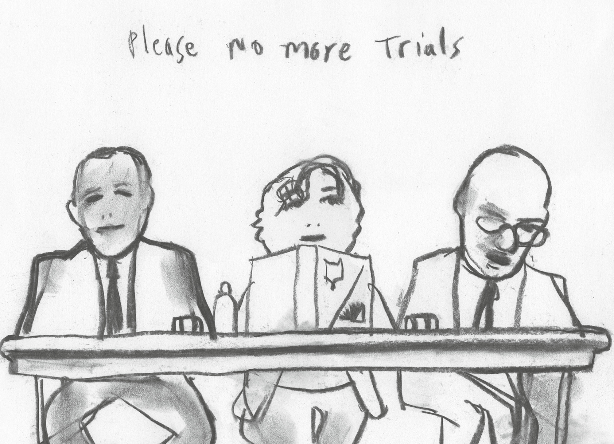 Courtroom sketch by Alexi Worth of the three justices.