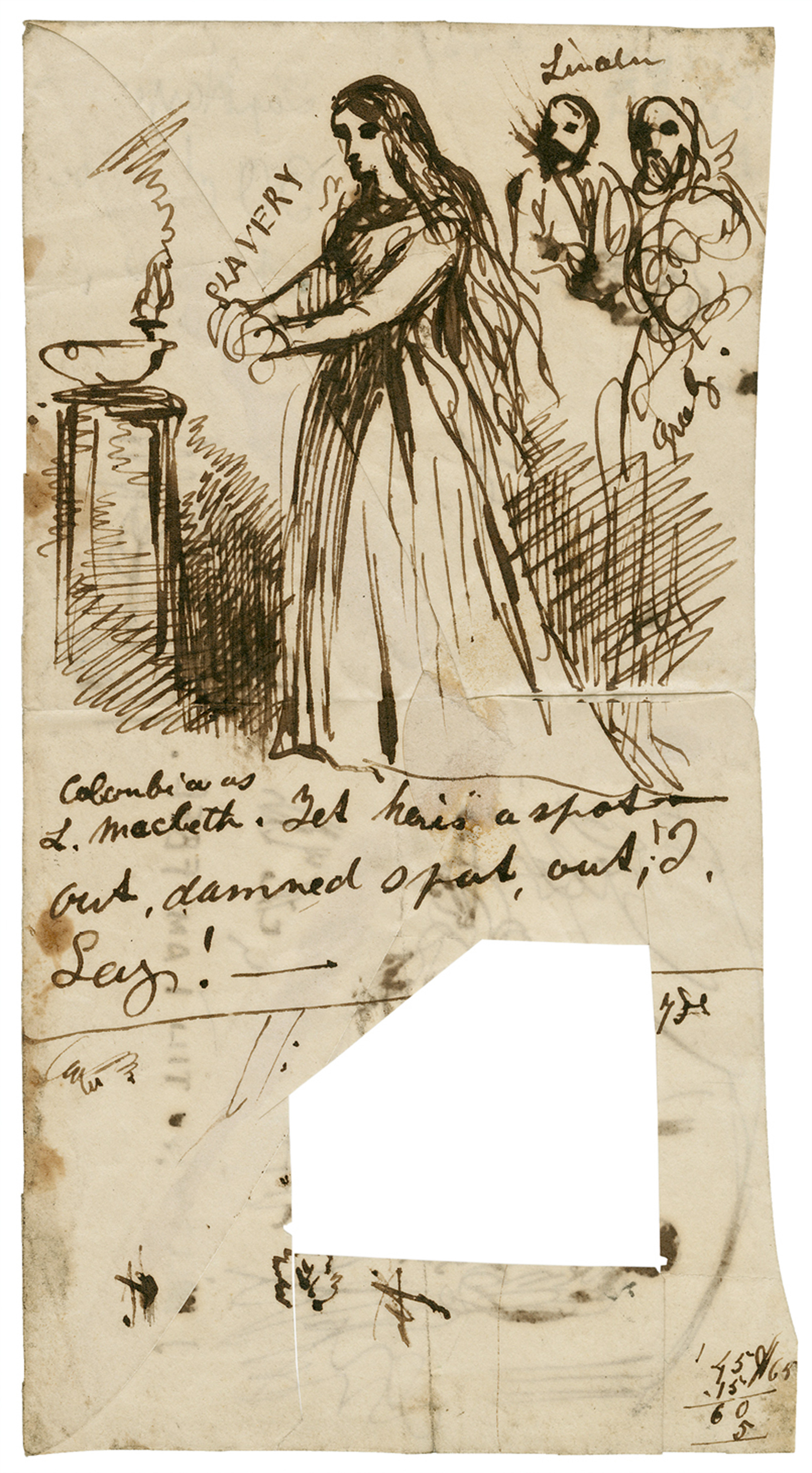 The ineradicable stain. Lady Macbeth’s eternal guilt, used here as an allegory for America’s inability to wash away the sins of slavery. Courtesy Folger Shakespeare Library.