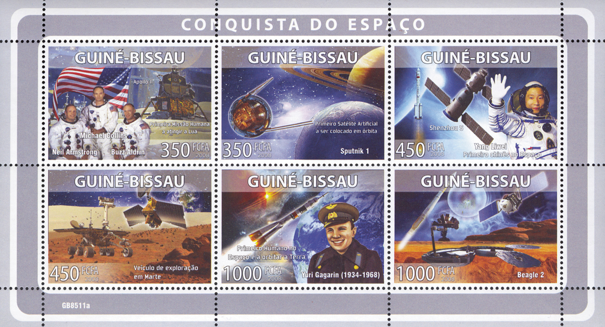 2008 Guinea-Bissau stamps celebrating the conquest of space ... by others.