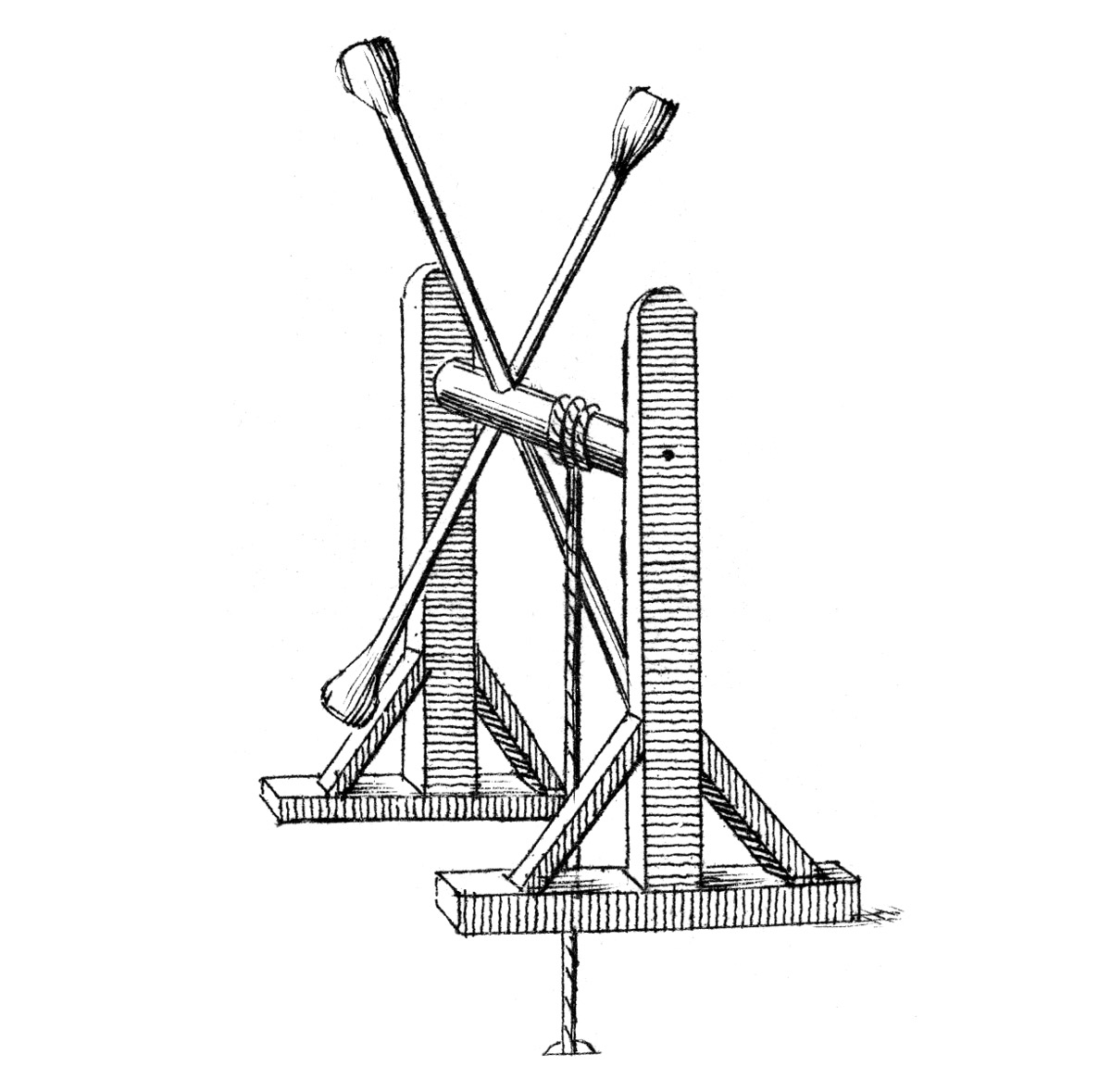 An illustration from “The Gentleman’s Magazine,” seventeen forty-six, depicting exercise apparatus constructed on the model of bell-ringing. By replacing the noisy bell with two weighted bars, the apparatus could provide a silent workout.