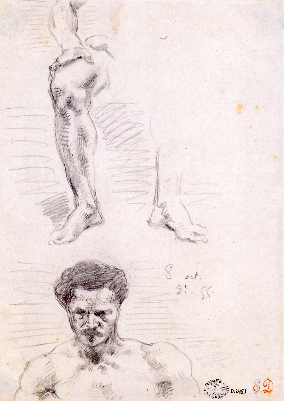Delacroix’s studies of a man’s leg and head, 8 October 1855.