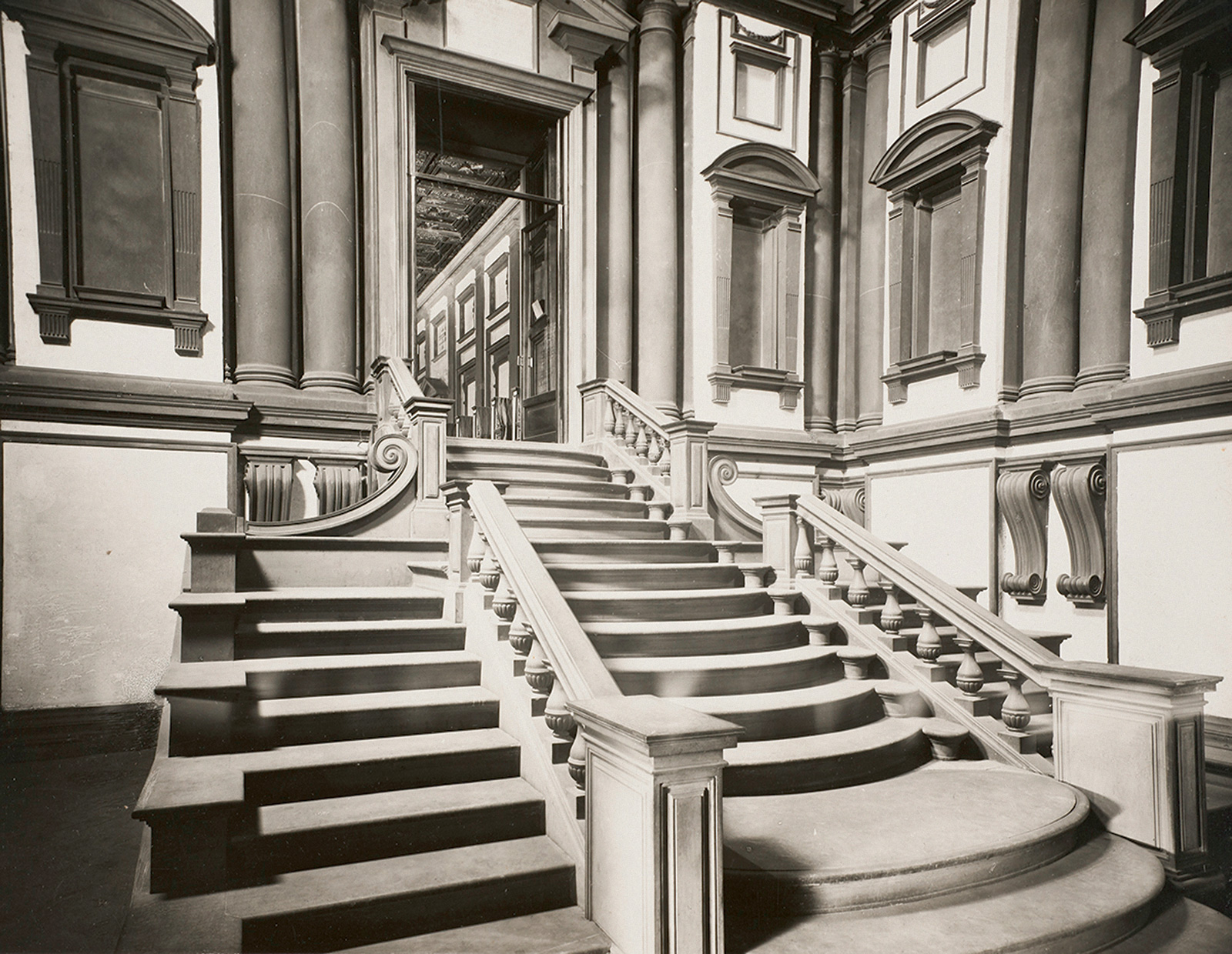 A photograph of the entrance vestibule of Michelangelo’s Laurentian Library, Florence.