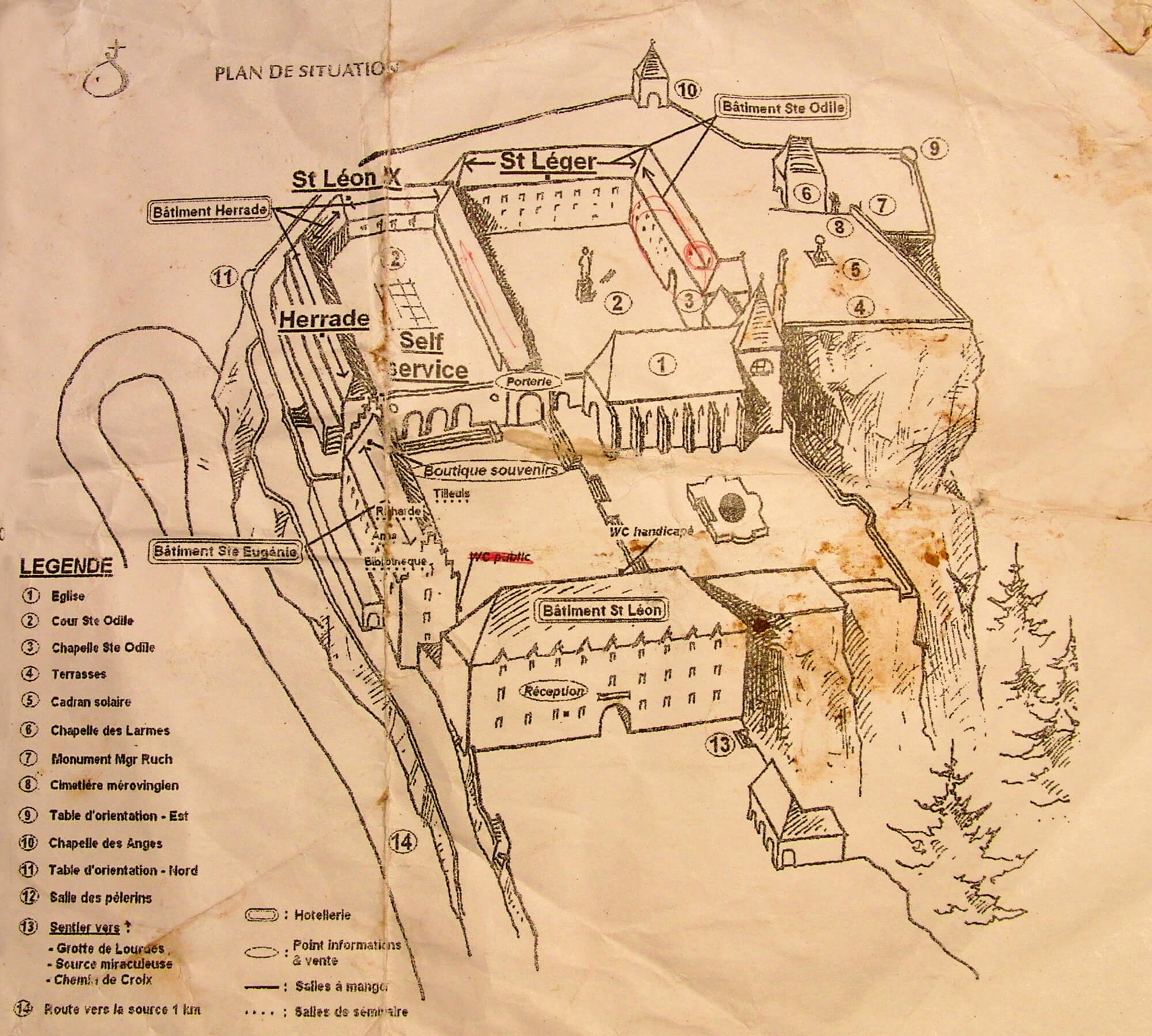 Map of monastery and adjoining hotel. This map was obtained and used by an amateur sleuth who visited the monastery in May 2011 looking for its secret passages. Courtesy adventurecycletour.wordpress.com.
