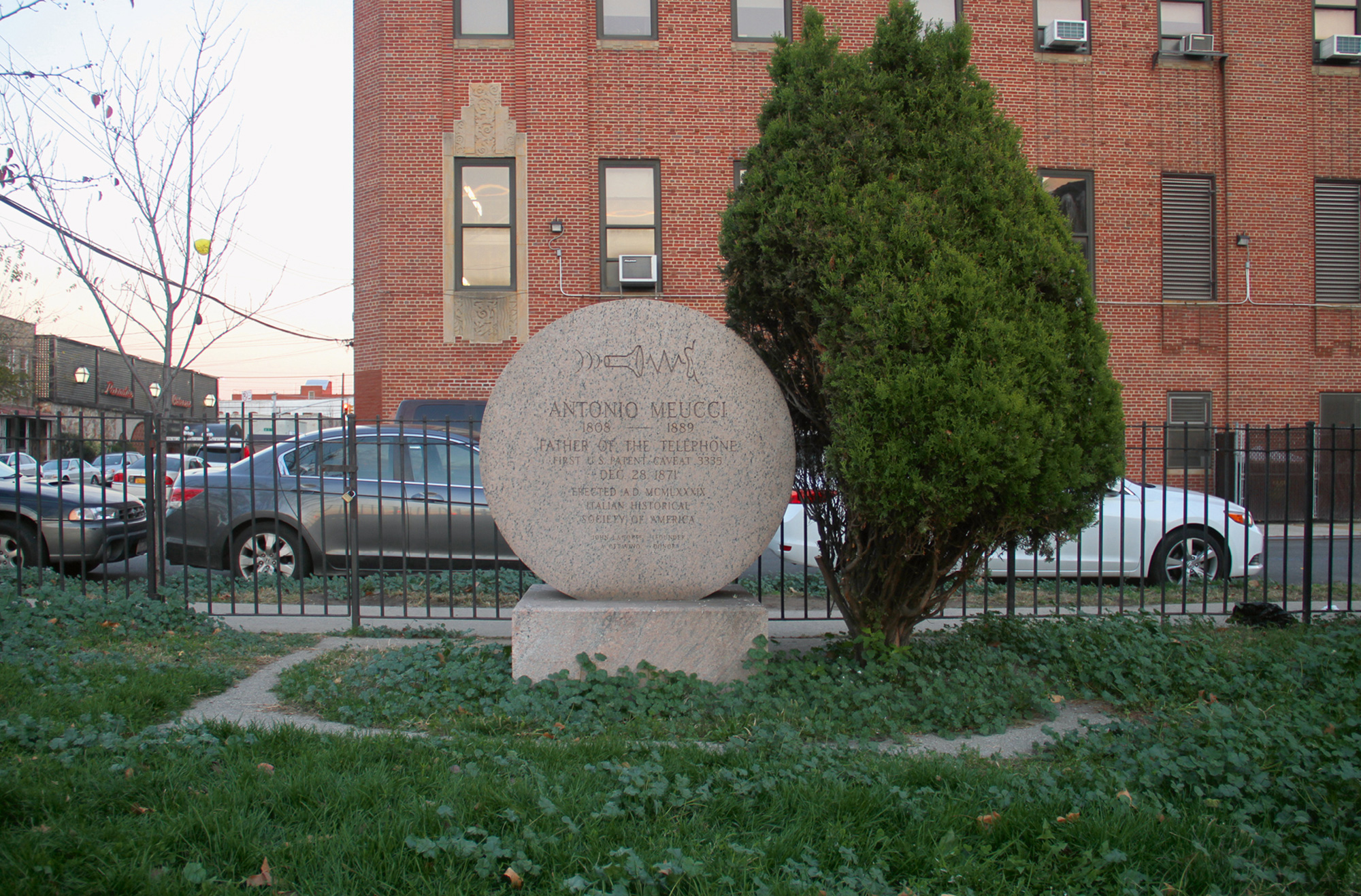 Not entirely forgotten. The memorial to Antonio Meucci, Meucci Triangle, south Brooklyn. Photo William Simpson.