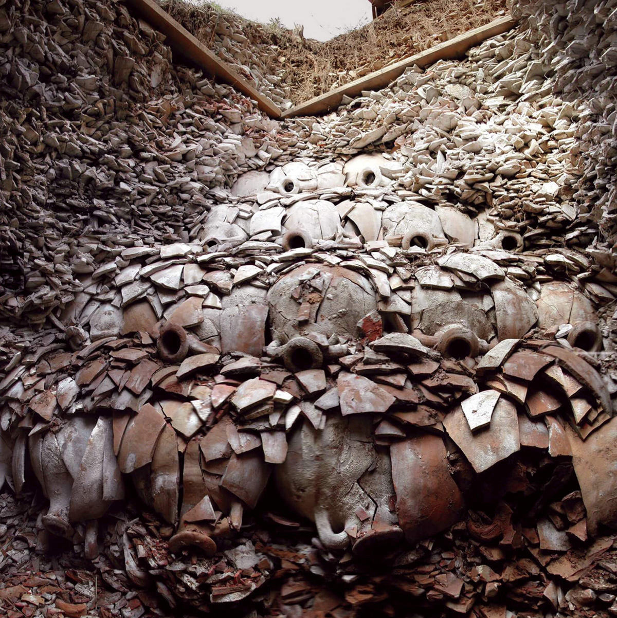 Broken olive oil amphorae at Rome’s Monte Testaccio, “The Hill of Shards.”