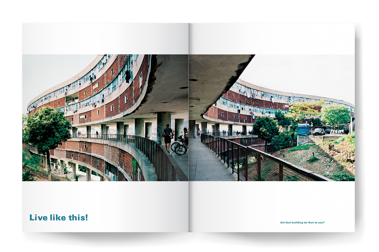 Two photographs of the Pedregulho housing estate in Rio de Janeiro.