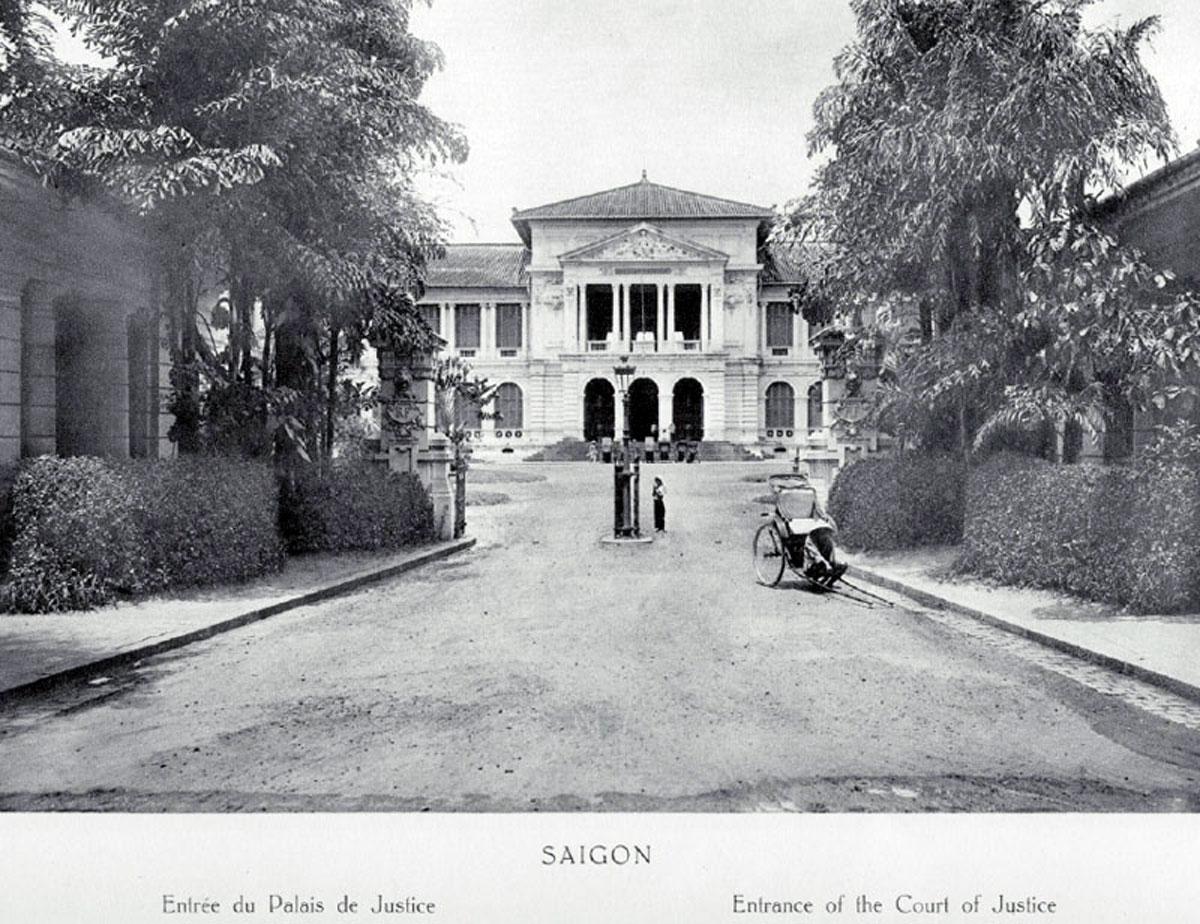 A photograph of the Palais de Justice, originally published in 1930 in “Saigon.”