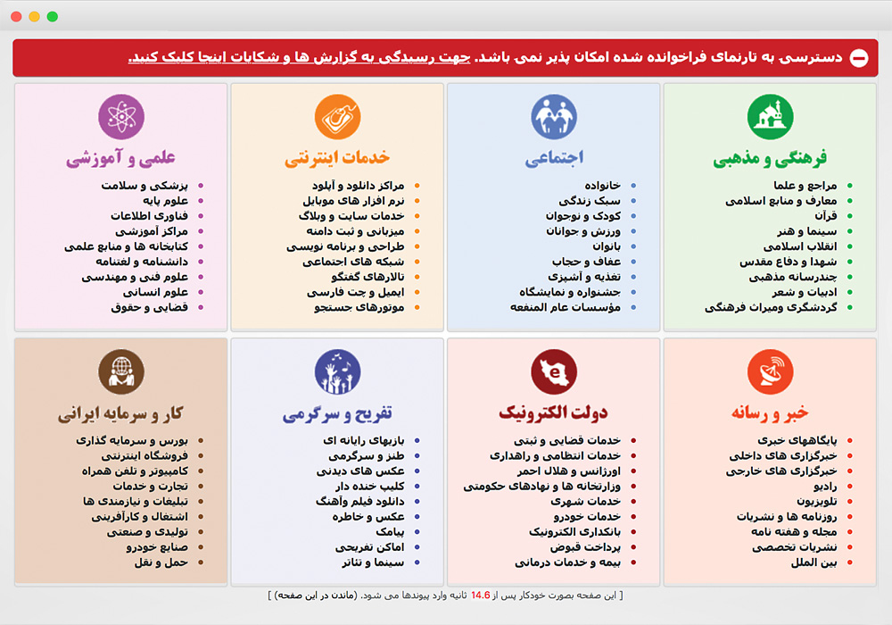 A screenshot of a webpage written in Farsi.