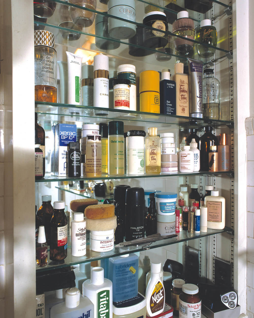 David Gamble, Andy Warhol’s Medicine Cabinet, 1987. Gamble, who took the photograph shortly after Warhol’s death, imagined it as a portrait of the artist. The prescription drugs in the cabinet seem to have been issued by Dr. Karen Burke, Warhol’s dermatologist, who  is often mentioned in his diaries.