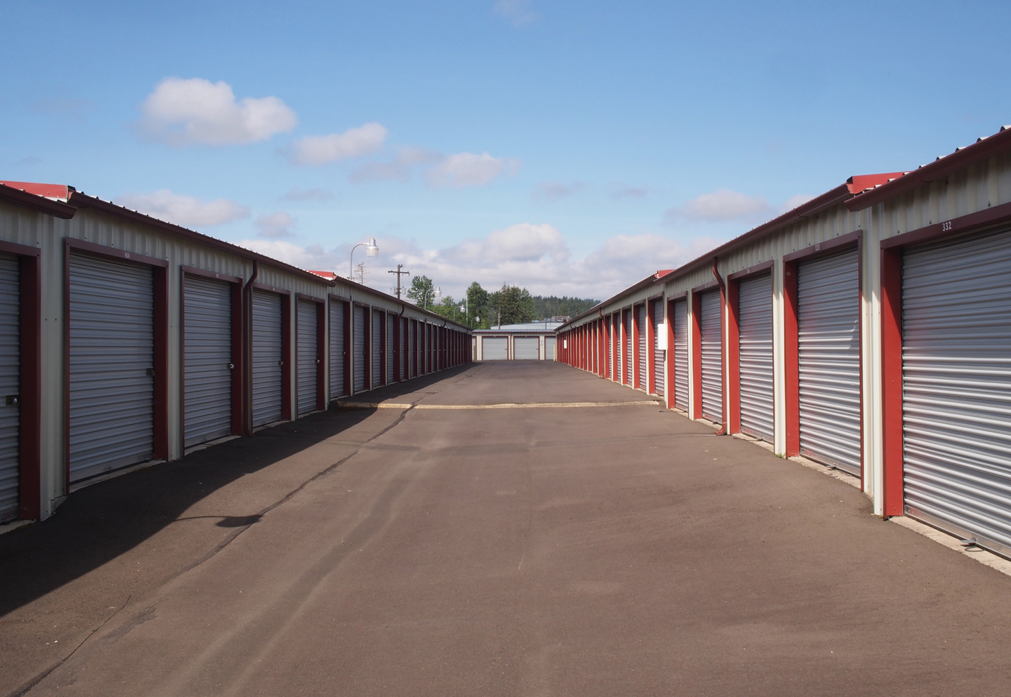 A photograph of several doors to storage units.