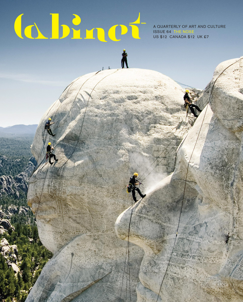 A 2005 photograph of a team of workers using pressure washers to blast lichen and other organic material off the presidents’ faces at Mount Rushmore.