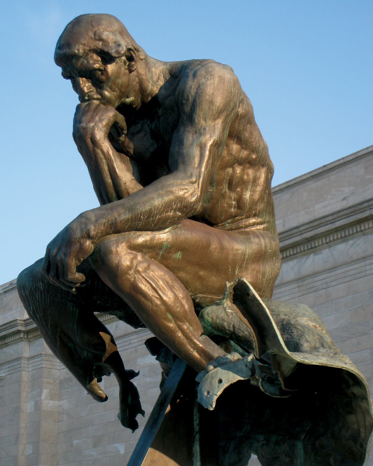 Rodin’s unrestored Thinker at the Cleveland Museum of Art. On the night of 24 March 1970, a bomb placed on its plinth destroyed the figure’s bottom half.