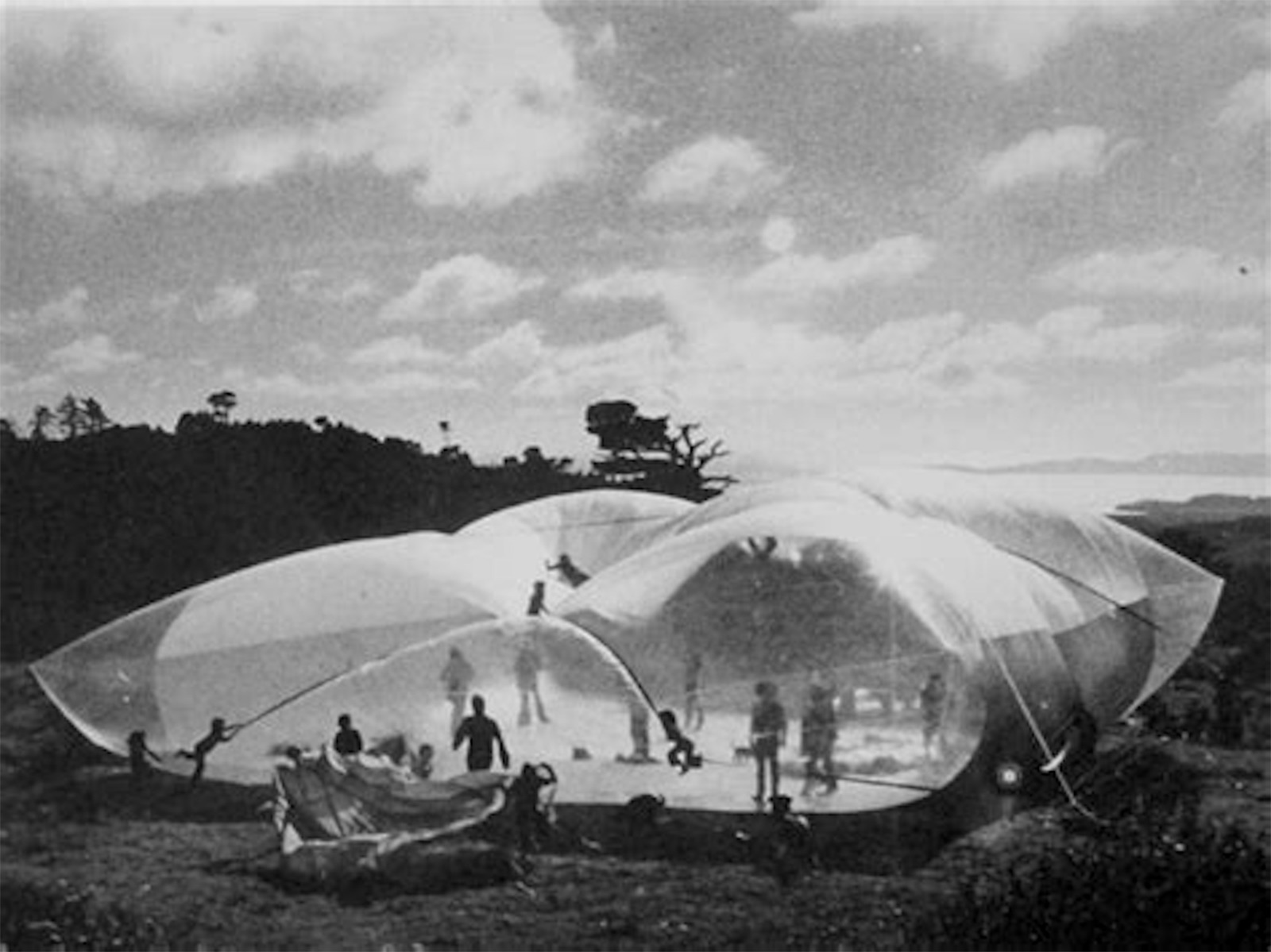 Ant Farm’s 50' x 50' pillow installed at Point Reyes, California, 1970.
