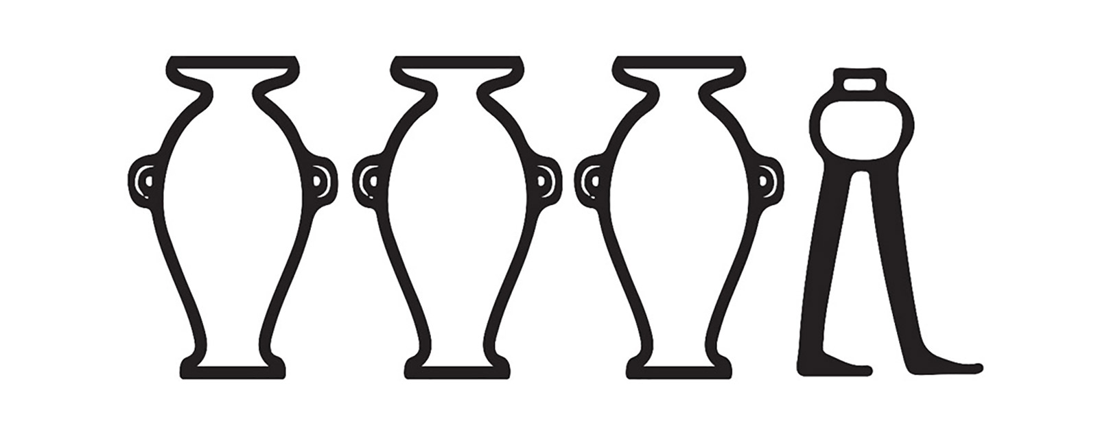 Hieroglyphs of three amphorae and a smaller vase on legs.