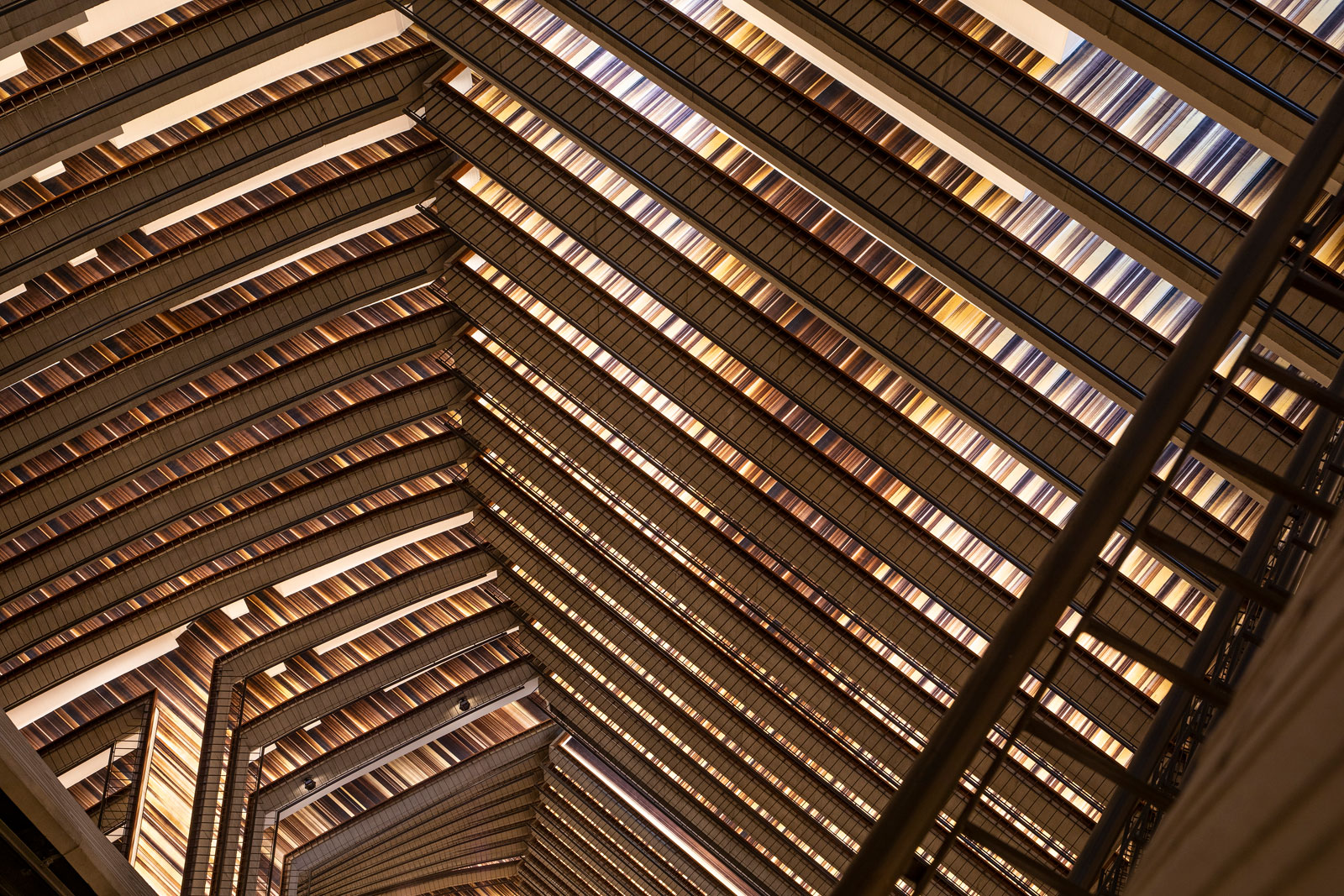 A photograph looking down into the atrium of the Marriott Marquis hotel in Atlanta.