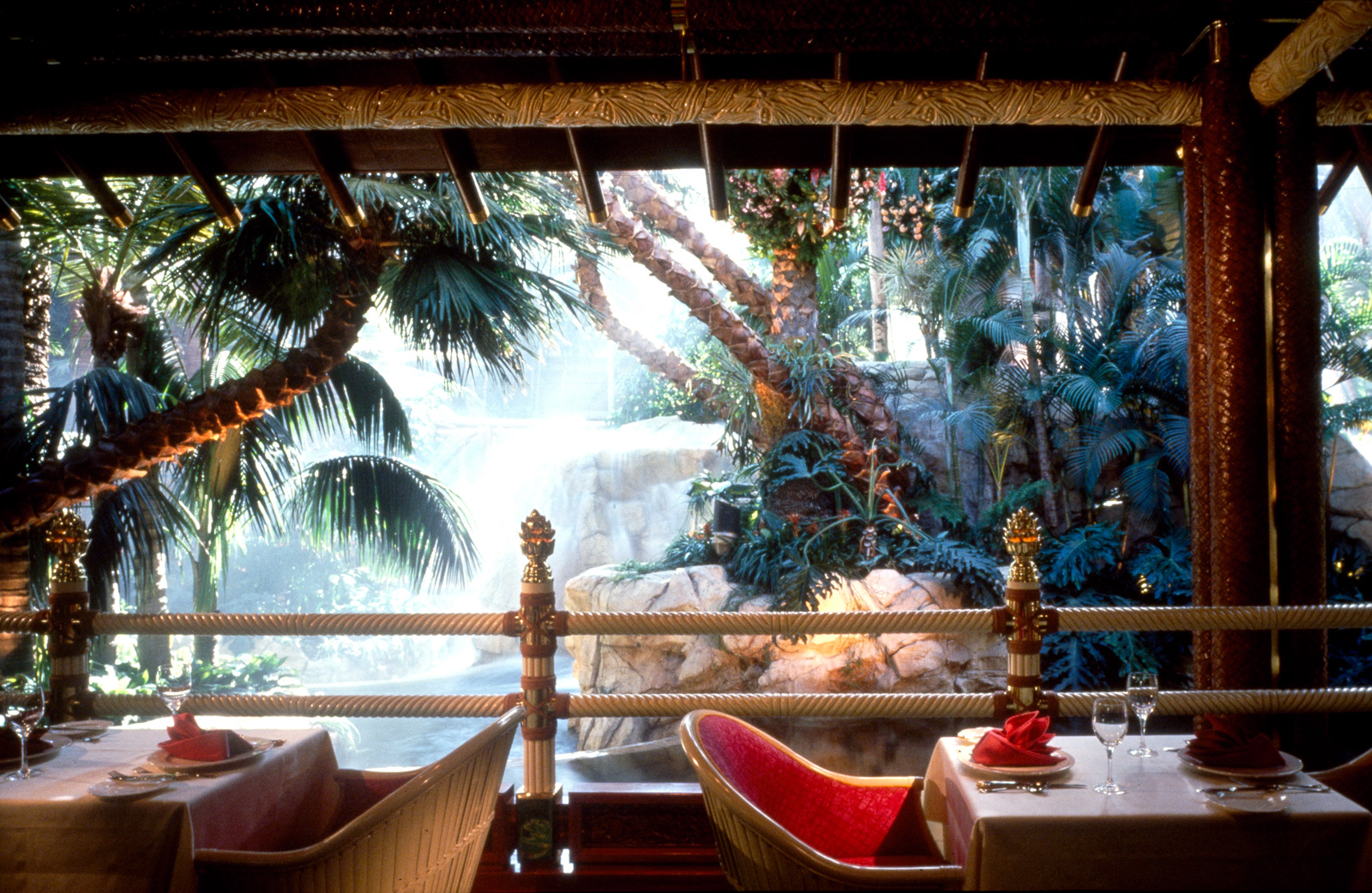 A photograph of the Mirage’s Kokomo restaurant showing plants in the building’s atrium taken in nineteen eighty-nine, the year that developer Steve Wynn opened his Polynesian-themed casino resort.