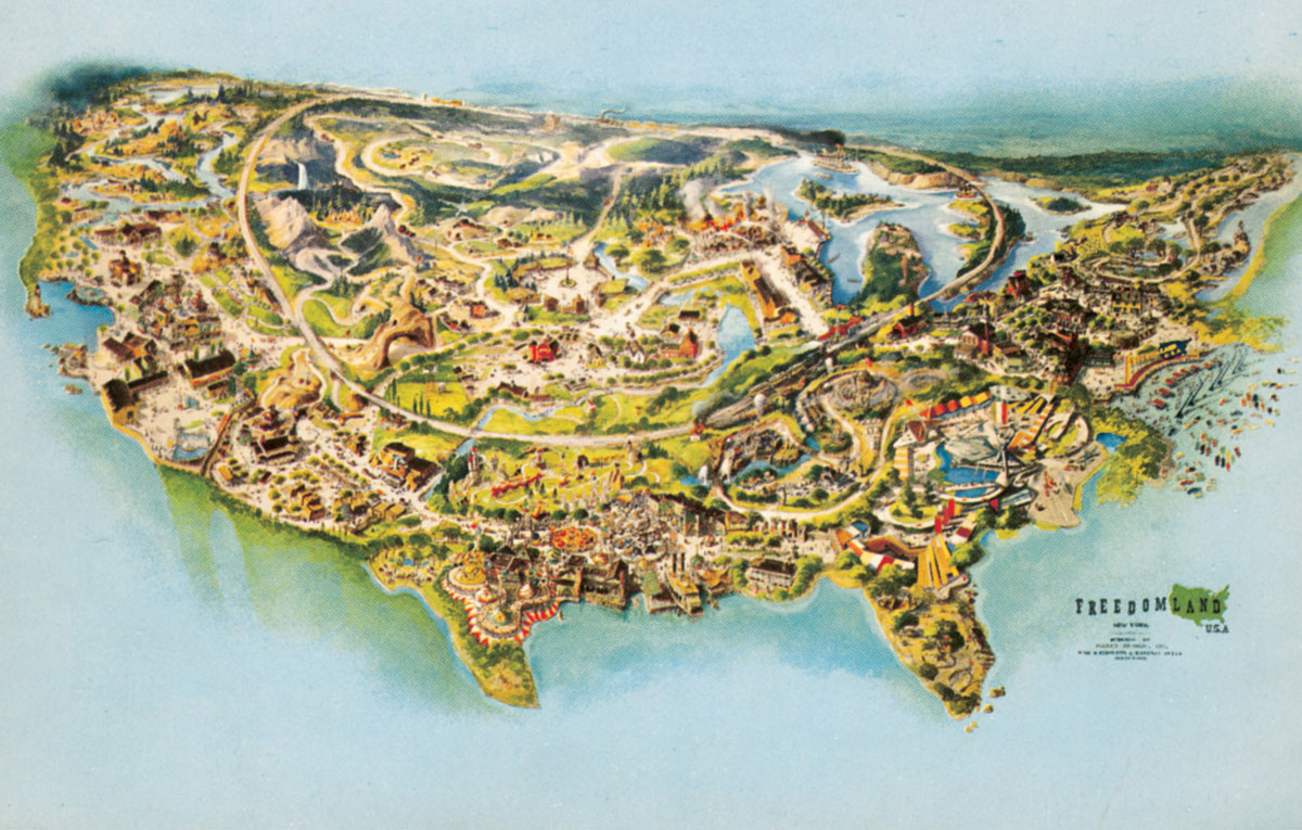 An illustration of Freedomland from its guidebook, circa 1960.