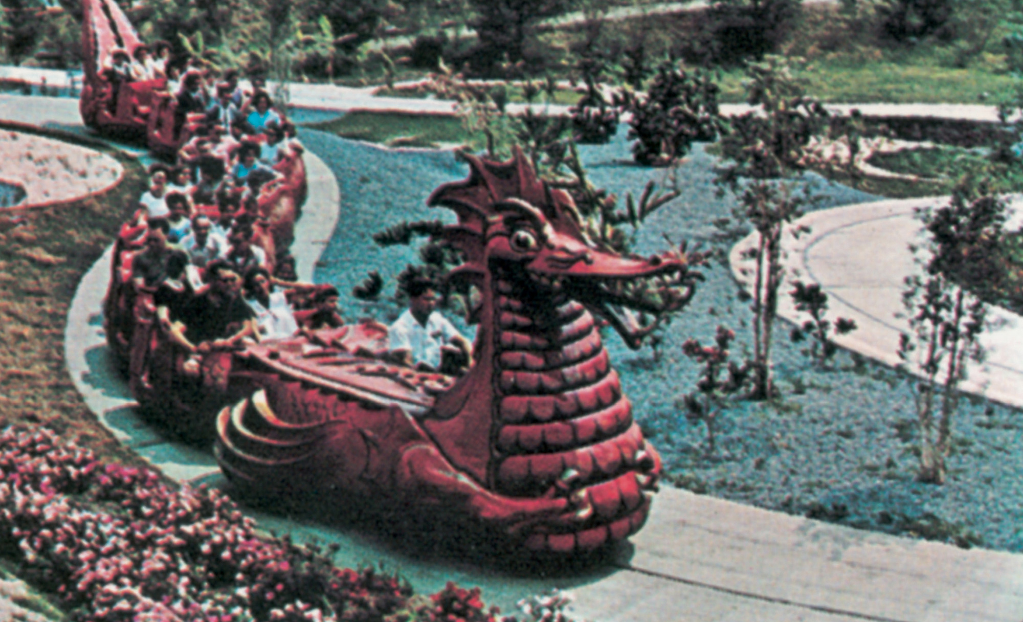 A photograph of Danny the Dragon as he appeared in a guidebook from circa 1960.