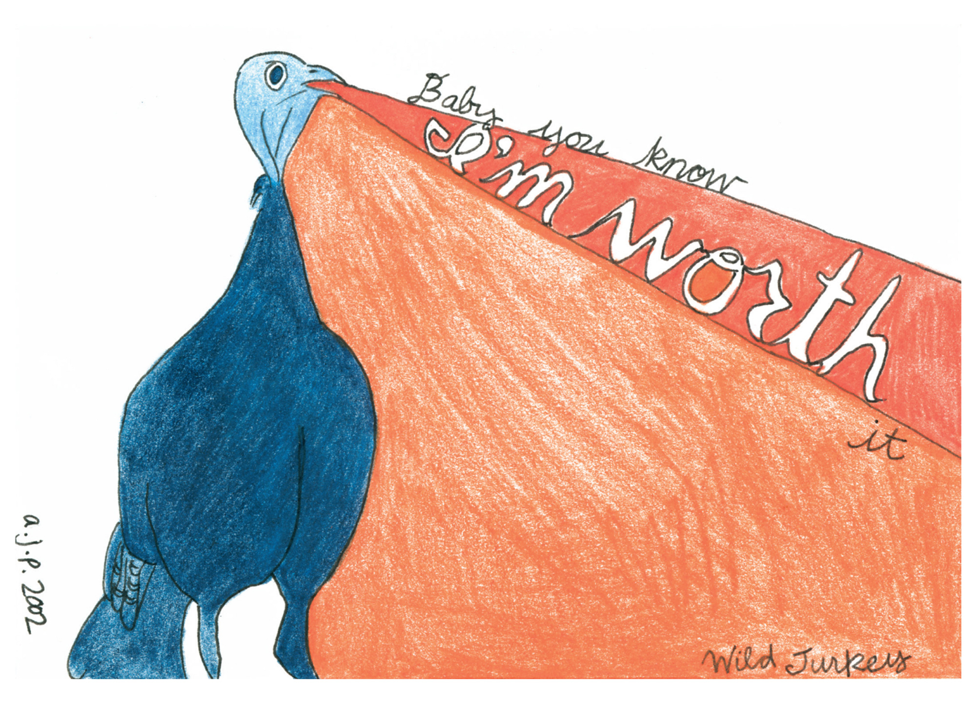 A 2002 drawing by Amy-Jean Porter of a wild turkey singing the words 